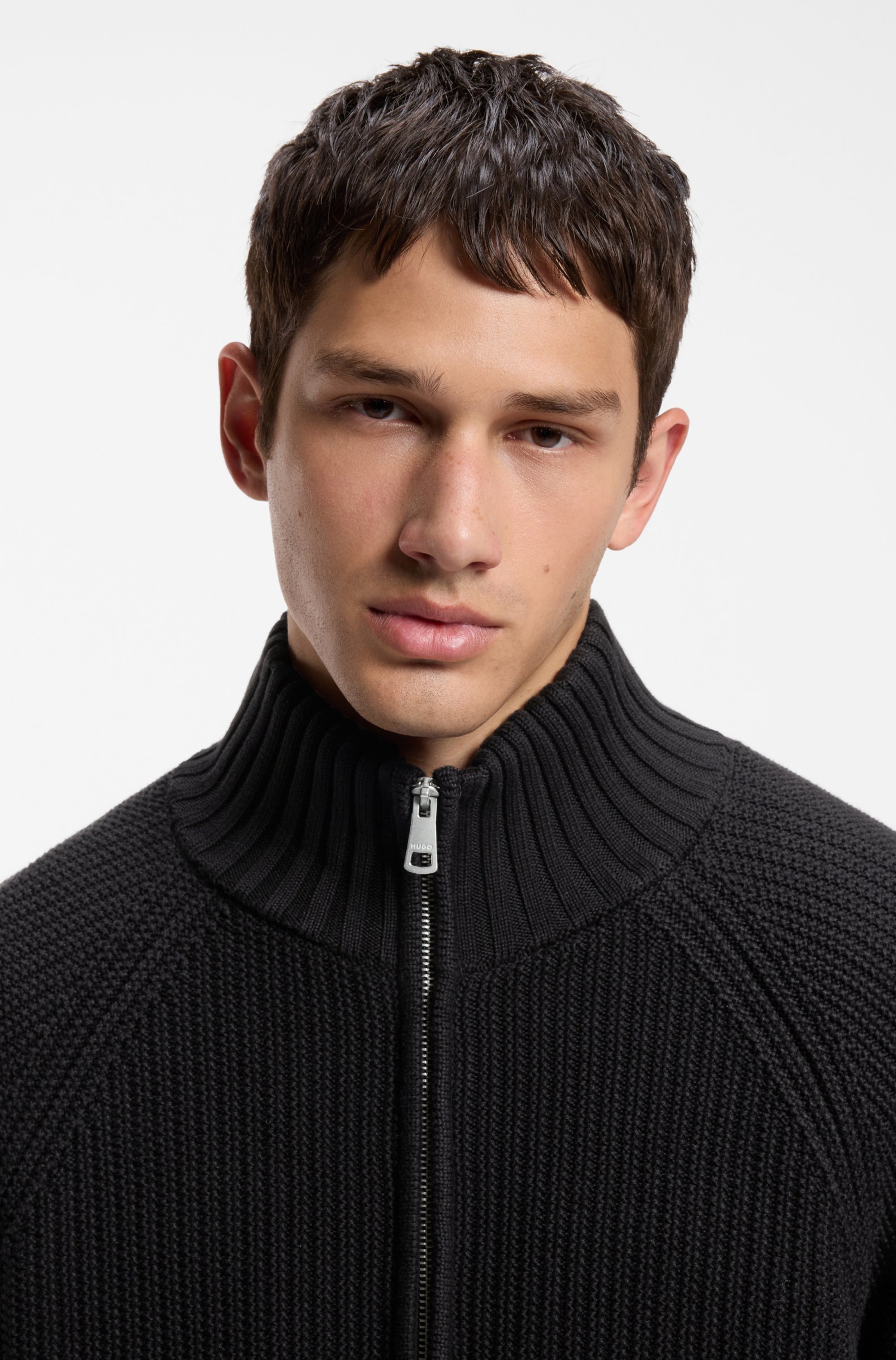 HUGO Strickjacke »Sonzie« Rippstrick, Regular Fit, reine Baumwolle