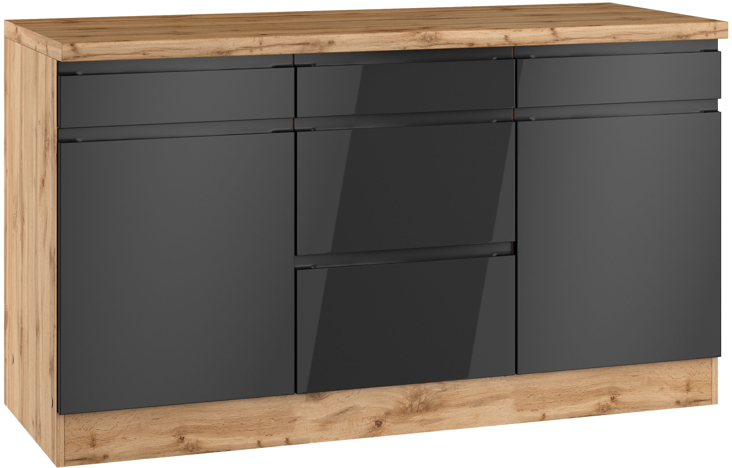 KOCHSTATION Unterschrank "KS-Virginia,neu in verbesserter Ausführung" Breite 150 cm, 2 Türen, 3 Schubkästen, 2 Auszüge