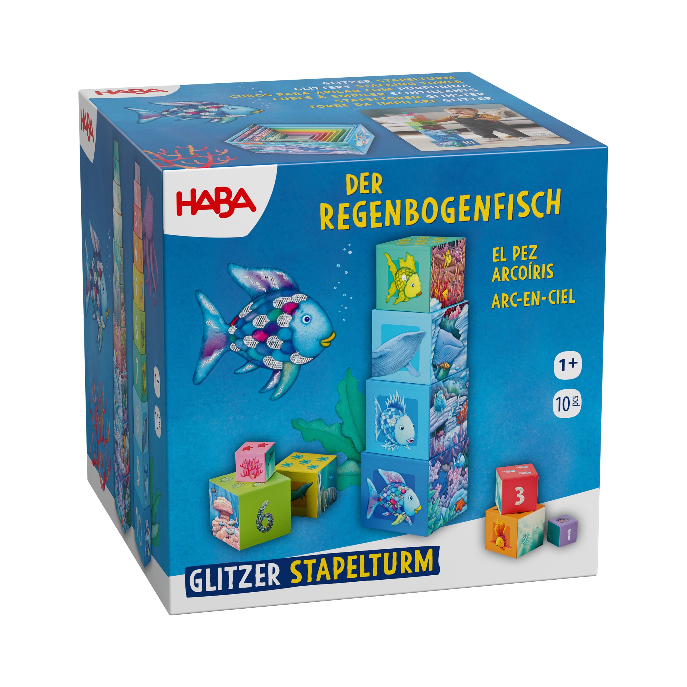 "Stapelspielzeug HABA ""Stapelturm Glitzer Der Regenbogenfisch"", bunt, Stapelspielzeug, Baby"