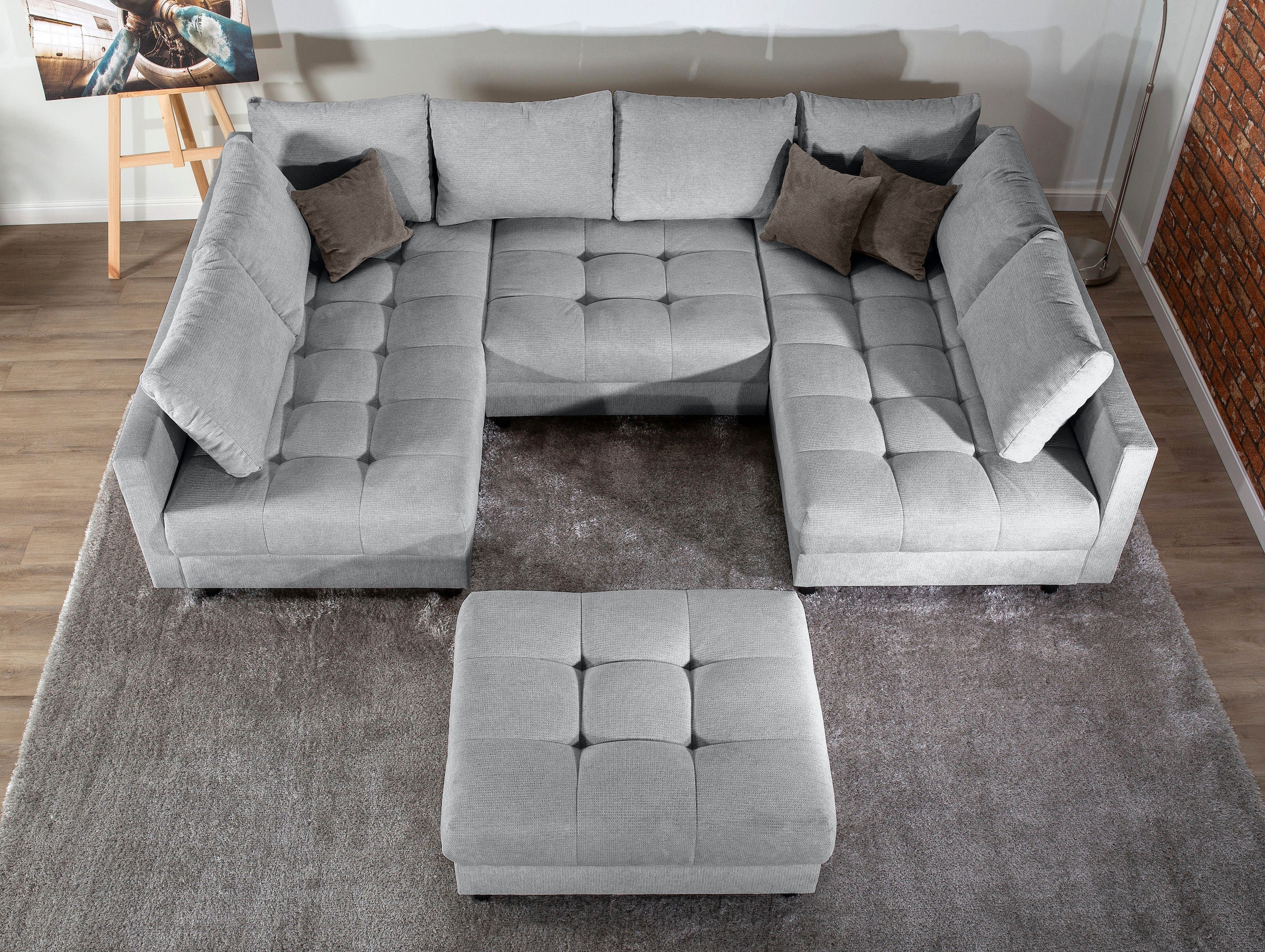 Home affaire Wohnlandschaft »Toni U-Form, B: 298 cm«, mit Hocker & 3 Zierkissen, Federkern