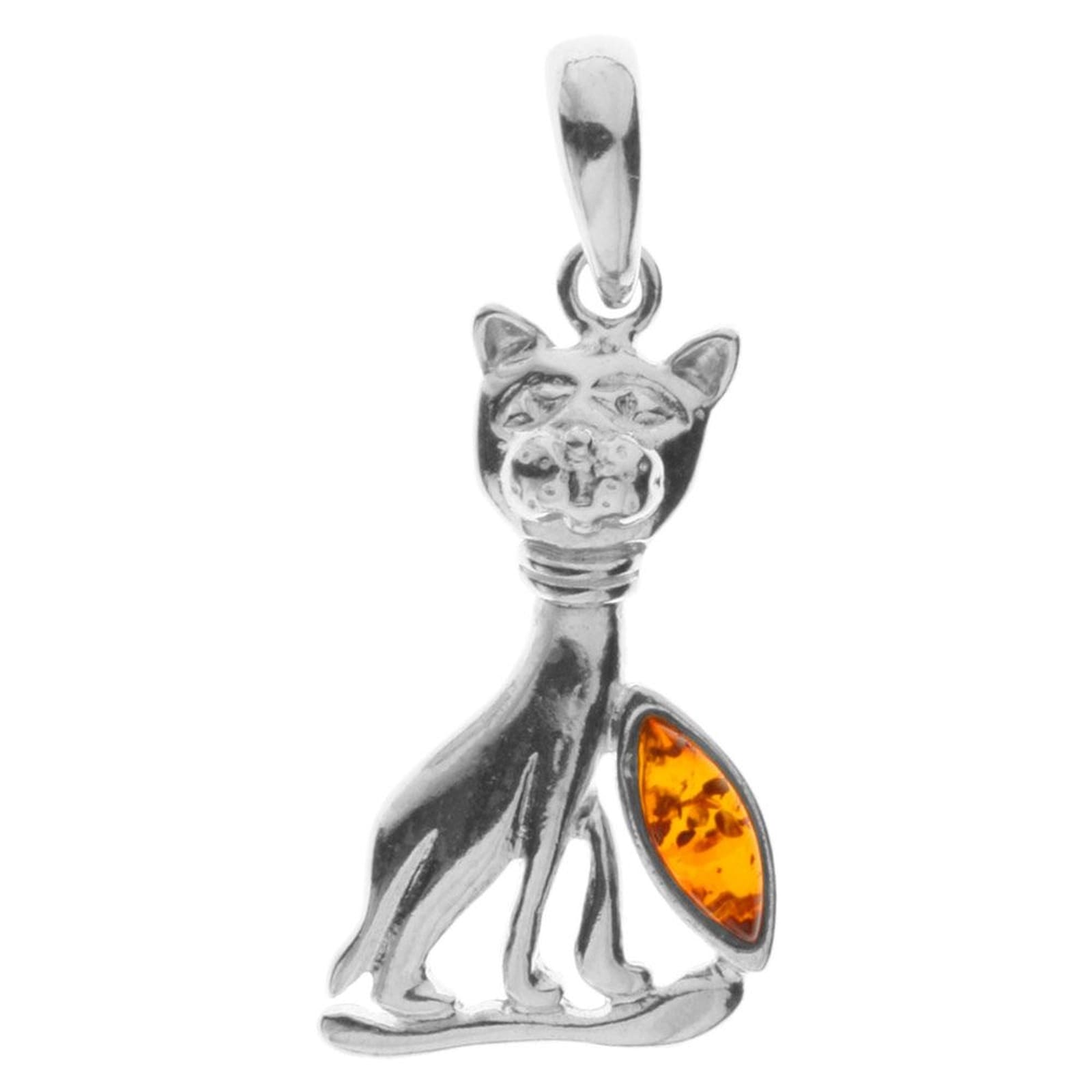 Kettenanhänger OSTSEE-SCHMUCK "- Katze - Silber 925/000 - Bernstein" Gr. 35, silber (silber 925, silberfarben, weiß), Schmuckanhänger, Damen, Silber 925 (Sterlingsilber), Kettenanhänger