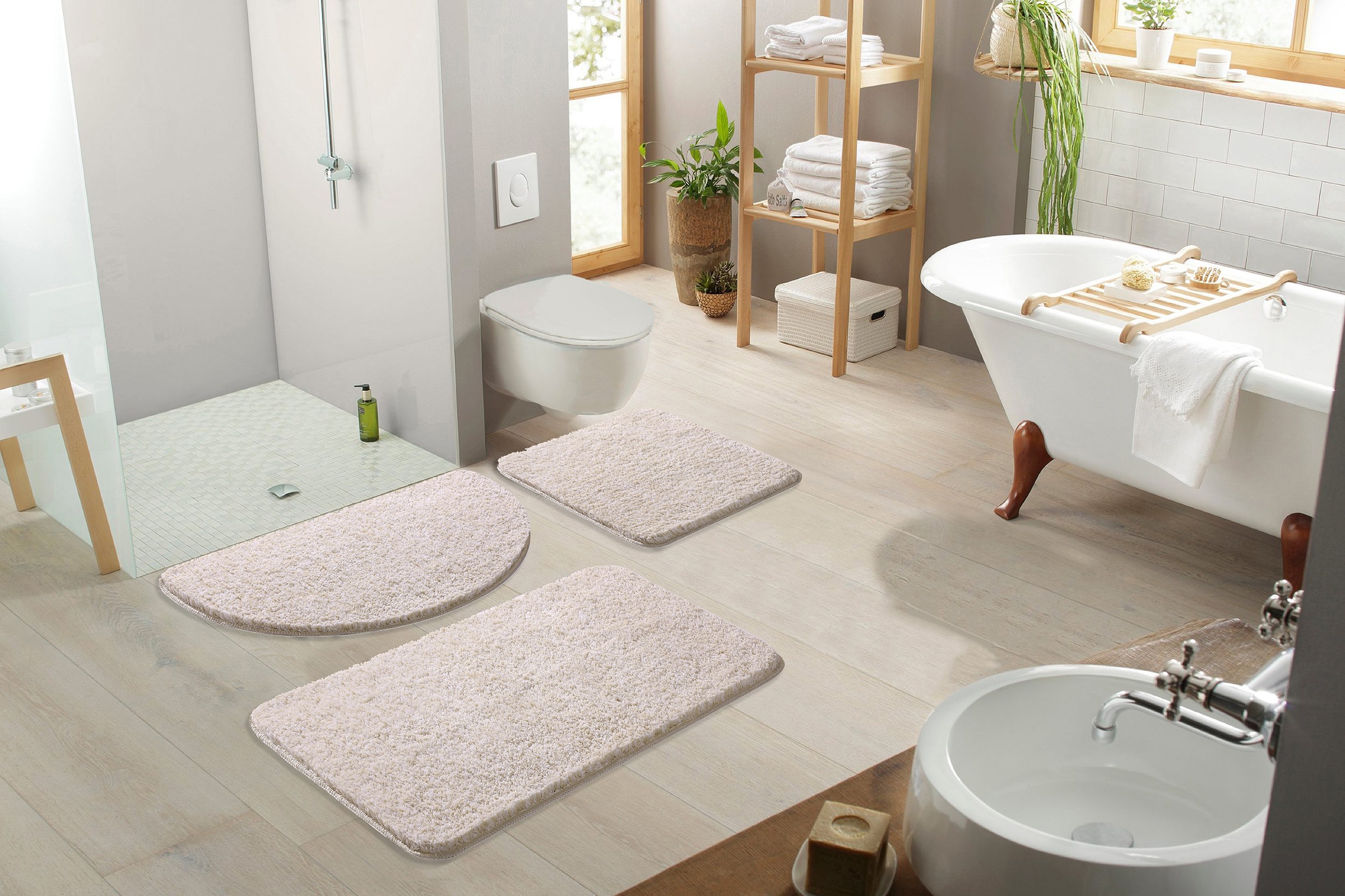my home Badematte »Vanessa meliert, Badvorleger, Badezimmer Teppich, Duschvorleger«, rutschhemmend beschichtet, strapazierfähig, Badteppich, weiche Haptik, unifarben