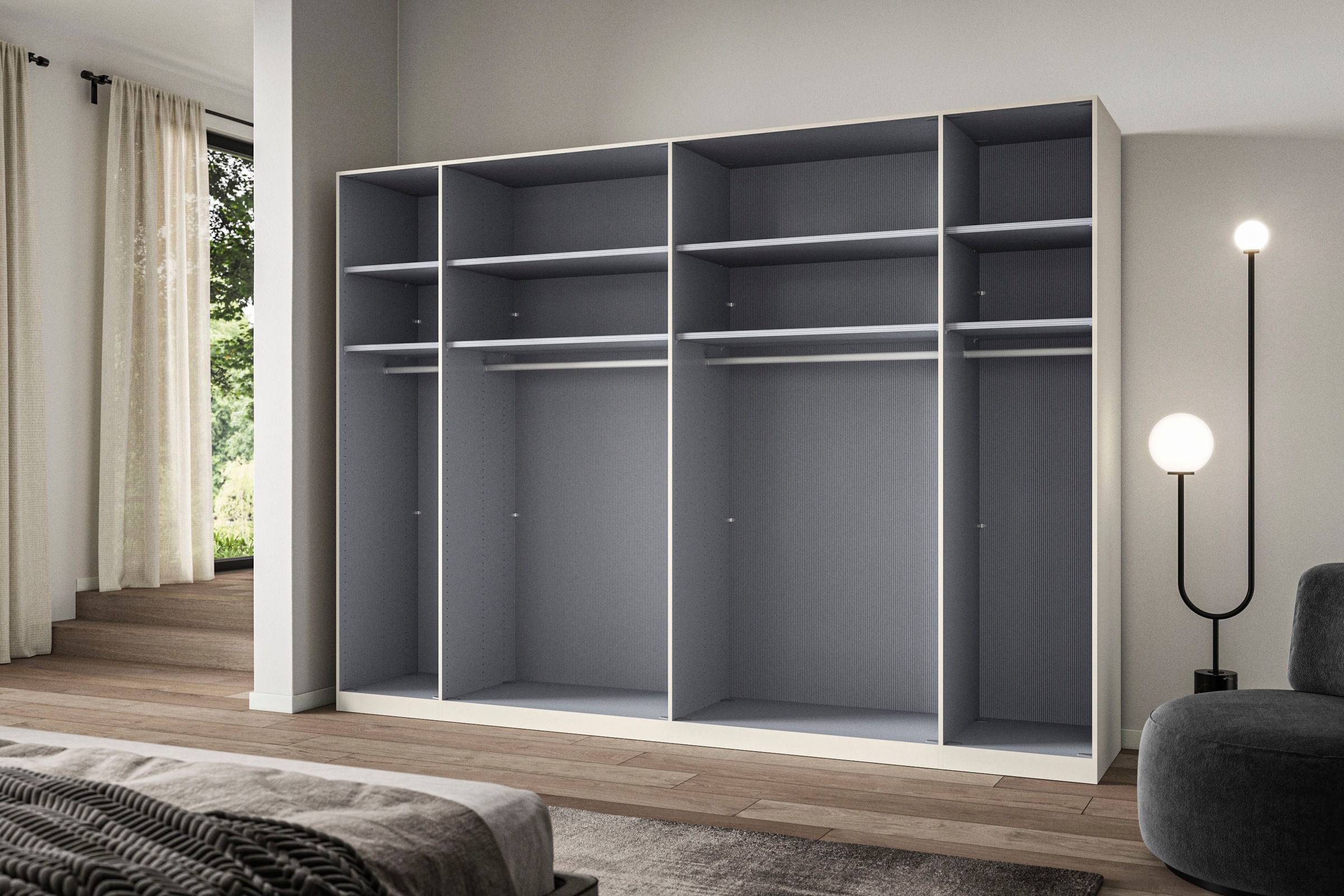 WIEMANN Falttürenschrank »Ohio, Kleiderschrank, Schrank, Garderobe, mit Glasfront, 300 cm« inklusive Einlegeböden & Kleiderstangen, 2 Höhen, MADE IN GERMANY,  inklusive Türdämpfung, hochwertige Glasfront