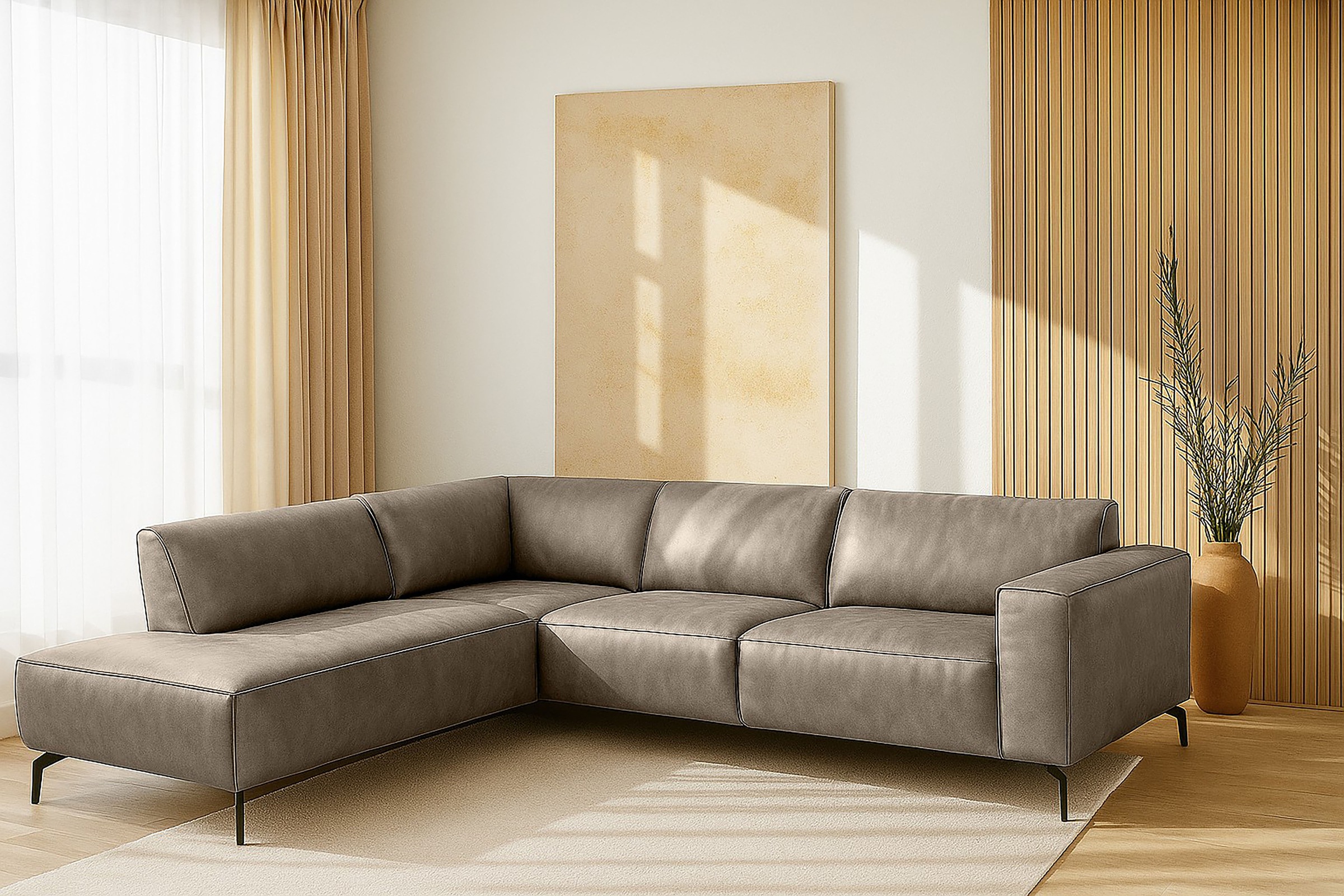 Home affaire Ecksofa "LORCAN mit Metallfüßen, Breite 275 cm, weiches Sitzgefühl" Metallfüße, Lederoptik, Struktur, Bouclé