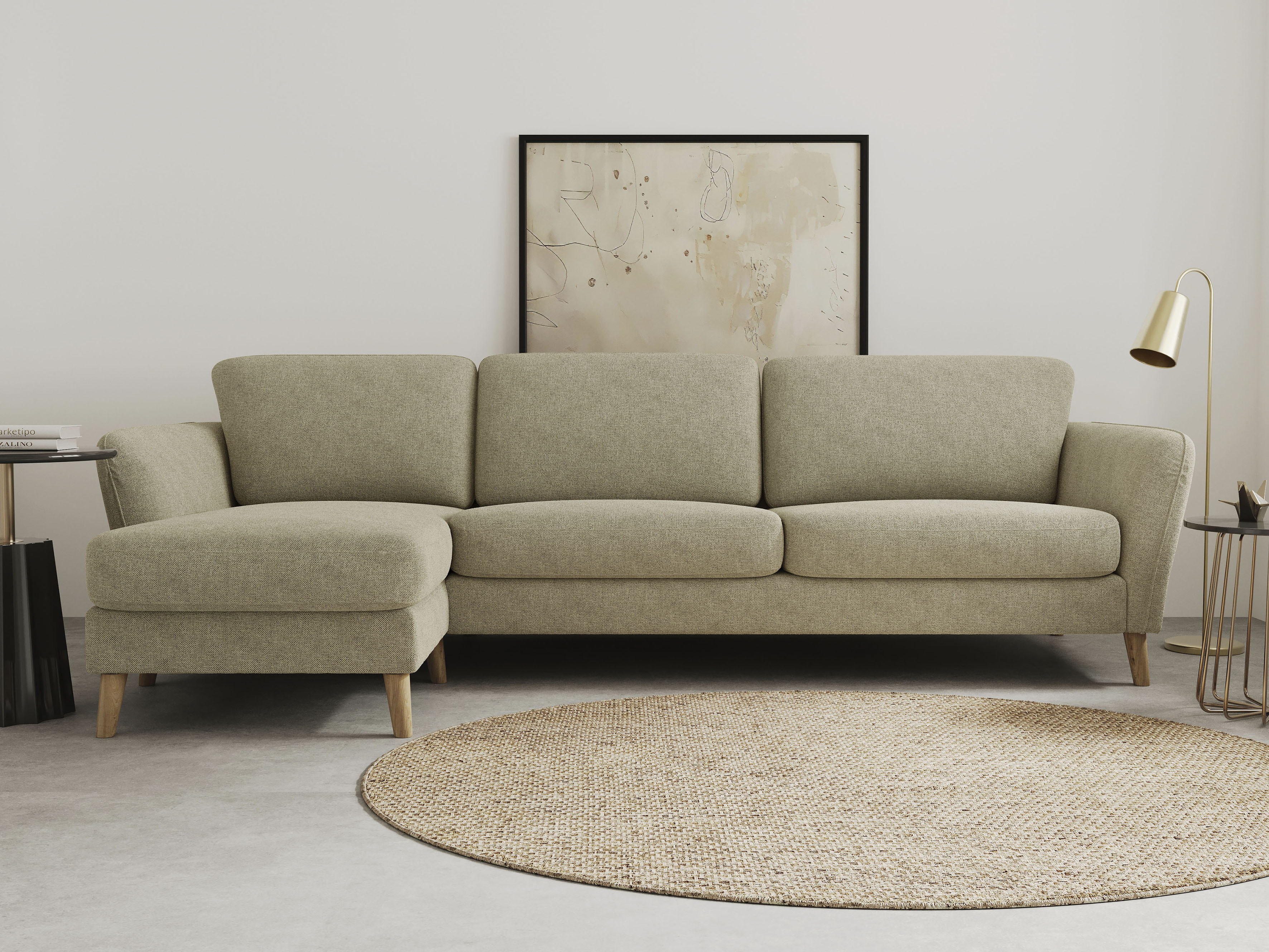 OTTO home Ecksofa "MARSEILLE (279/152cm),L-Form, Rec. rechts/links, verschiedene Bezüge" Massivholzbeine Eiche, Landhausstil, Wellenunterfederung
