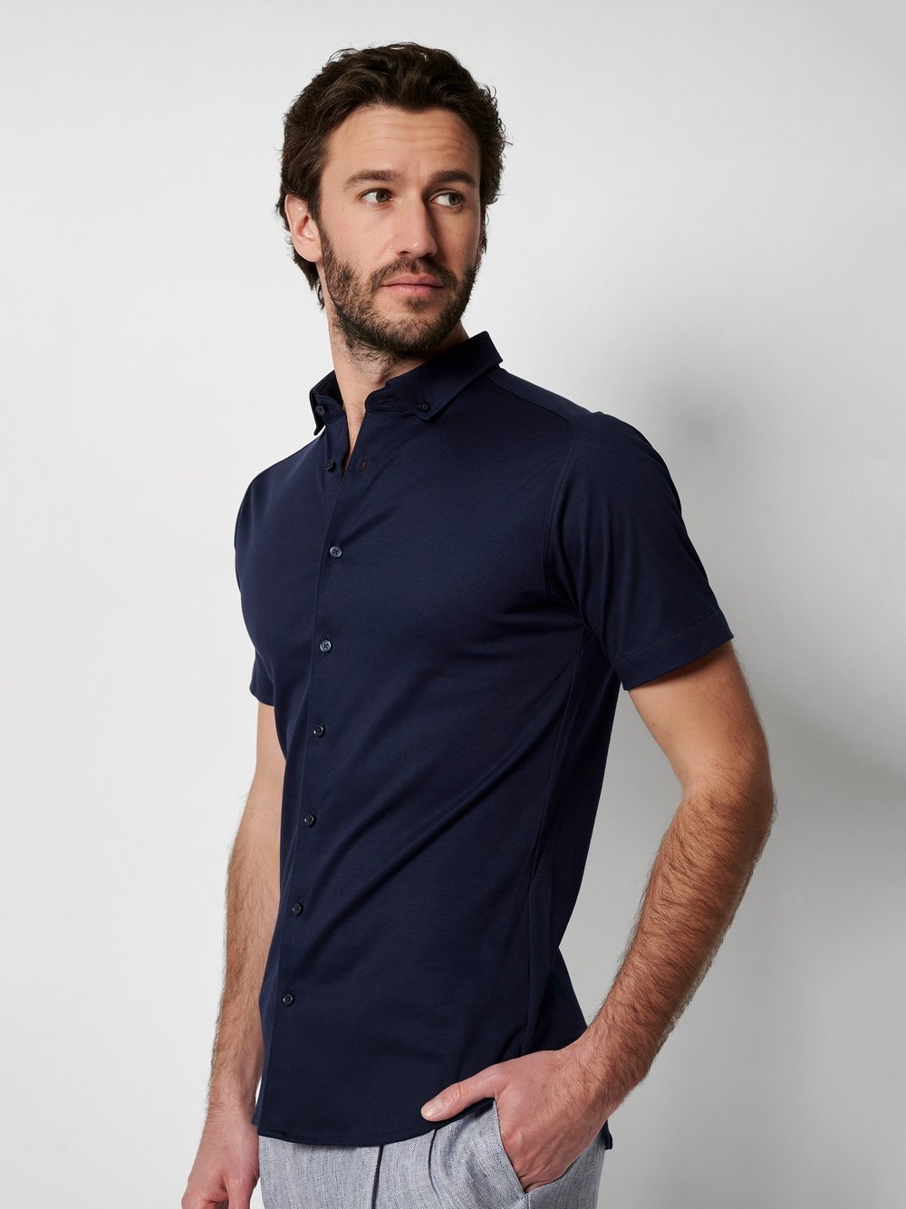 DESOTO Kurzarmhemd "Jerseyhemd Casual Modern Button Down halbarm" Flexibler günstig online kaufen