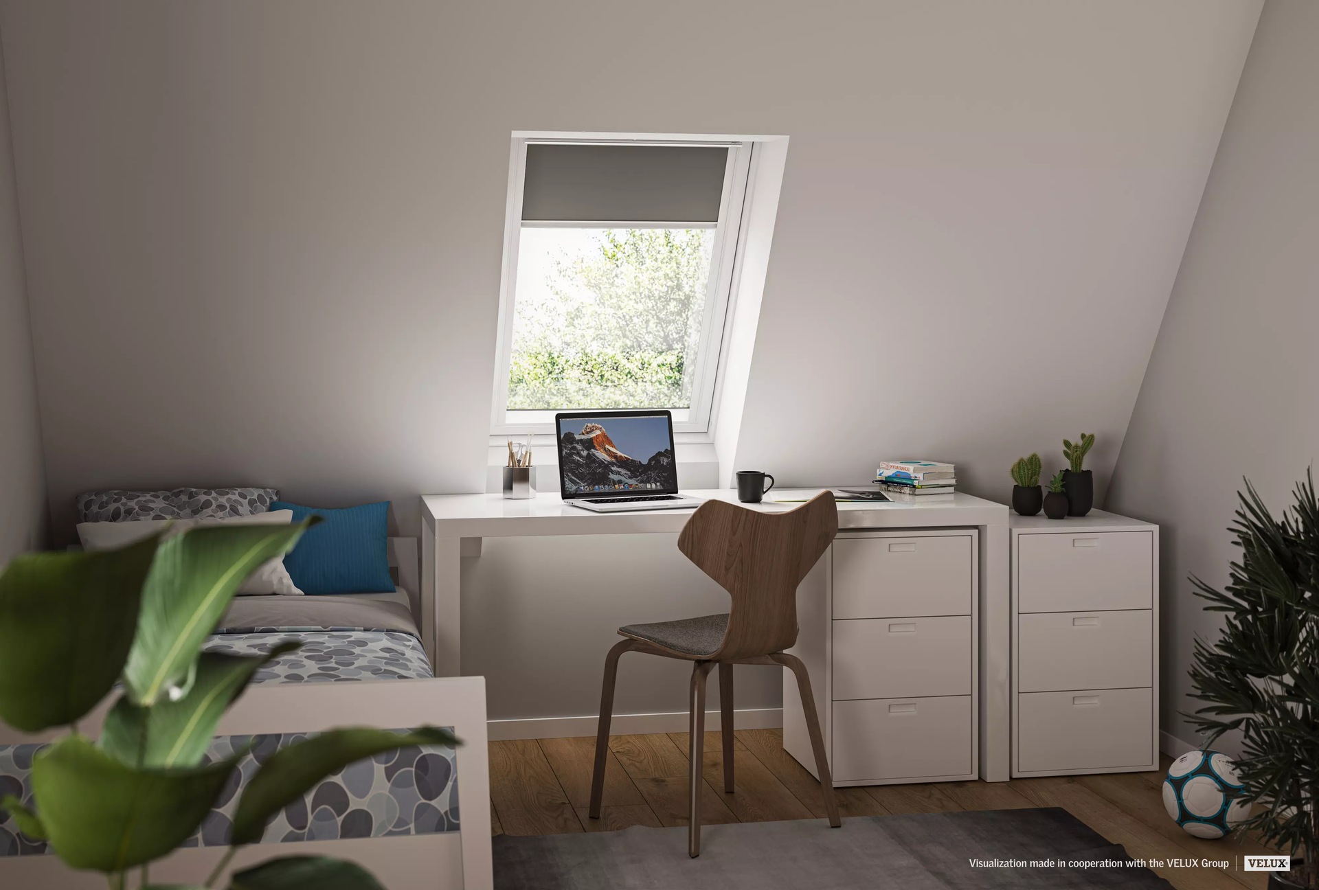 VELUX Verdunklungsrollo »DKL 0705SWL«, verdunkelnd, ohne Bohren, in Führungsschienen, Stoff grau mit alufarbenen Führungsschienen & Griffleiste