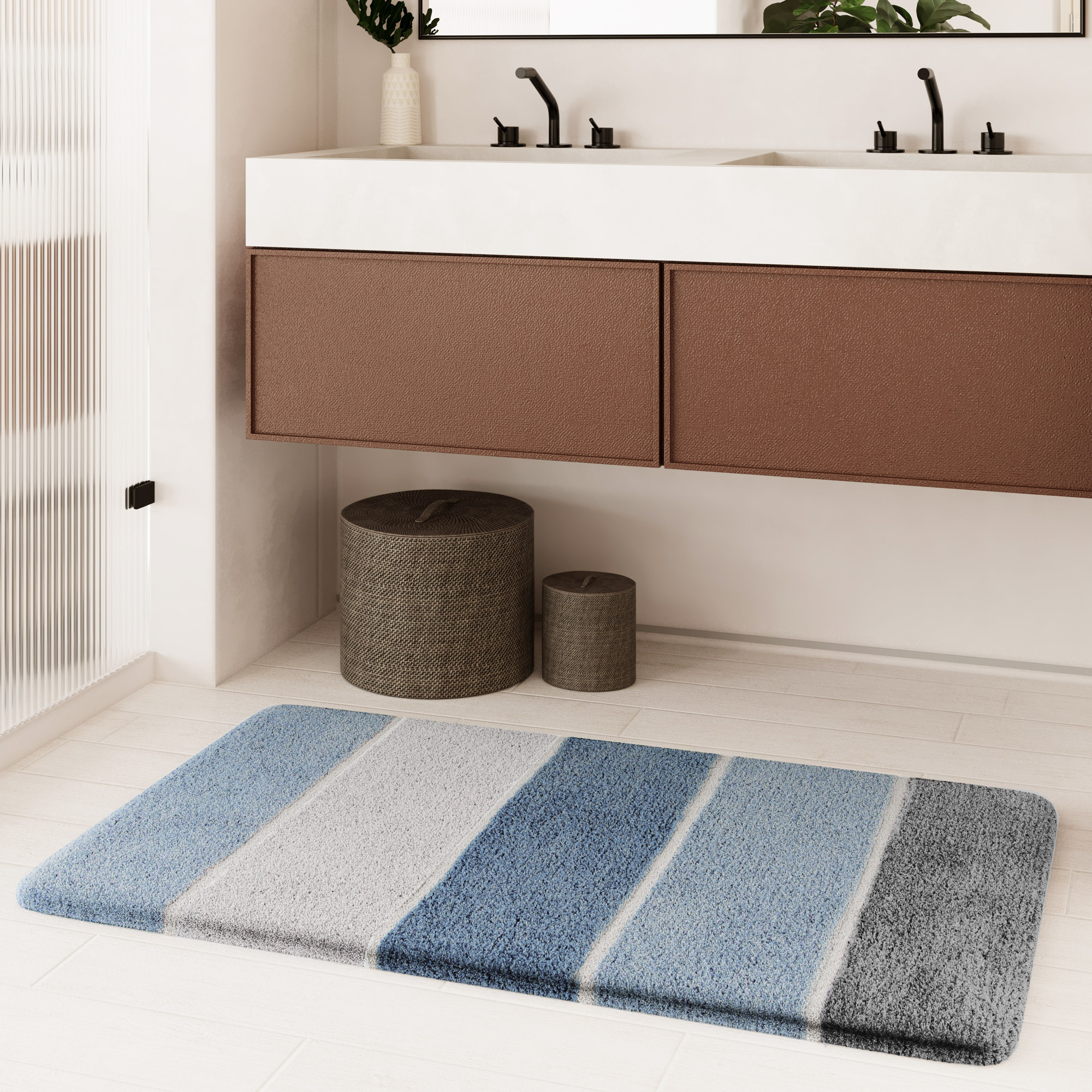 Homie Living Badematte "Rio Marina" Höhe 30 mm rutschhemmend beschichtet fußbodenheizungsgeeignet schnell trocknend flauschiger Badteppich, modern gestreift, waschbar, Badezimmerteppich