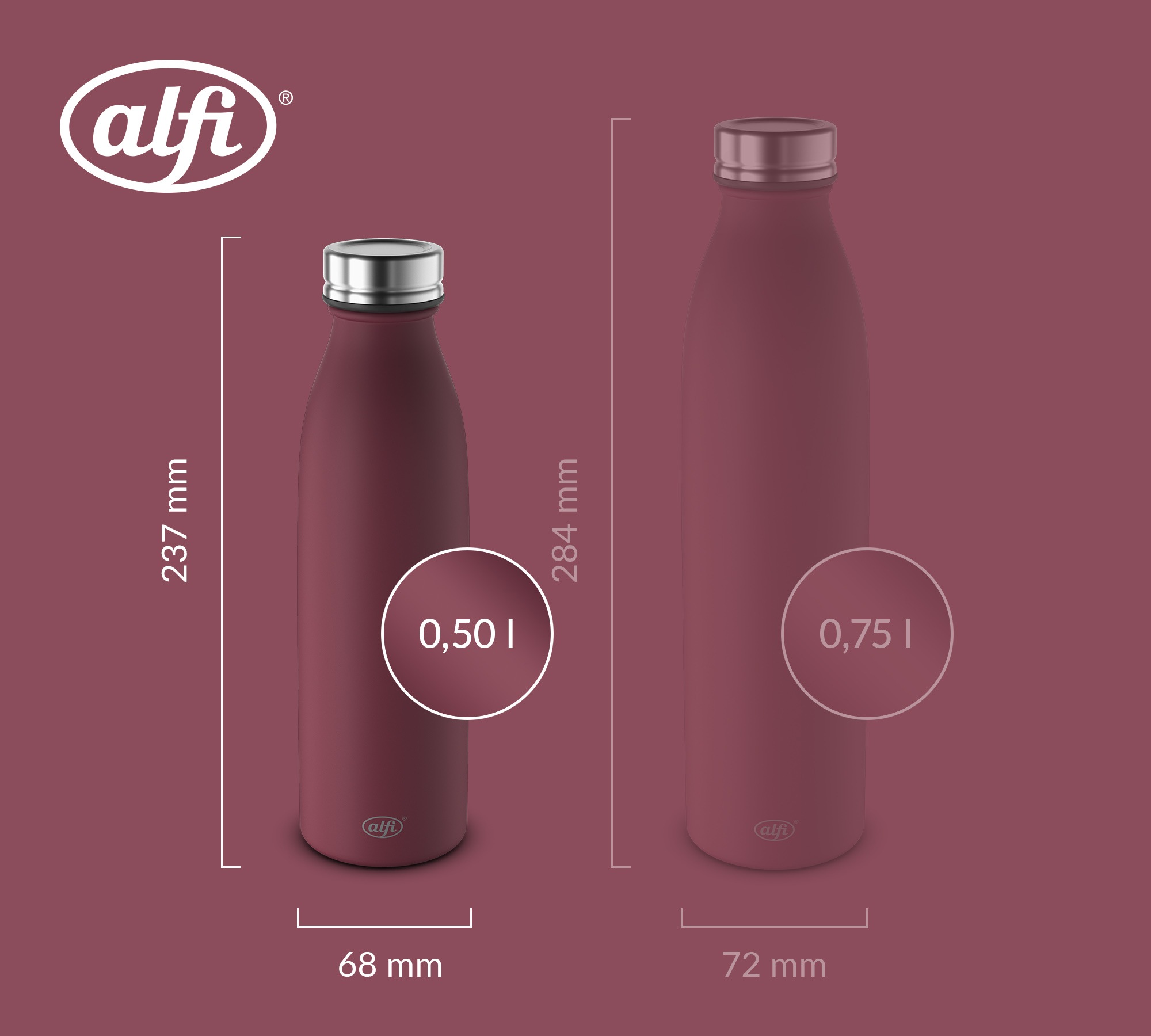Alfi Isolierflasche »PURE BOTTLE, aus doppelwandigem Edelstahl, spülmaschinenfest« 0,50l, 24h kalt, Pulverbeschichtung, absolut dicht bei Kohlensäure