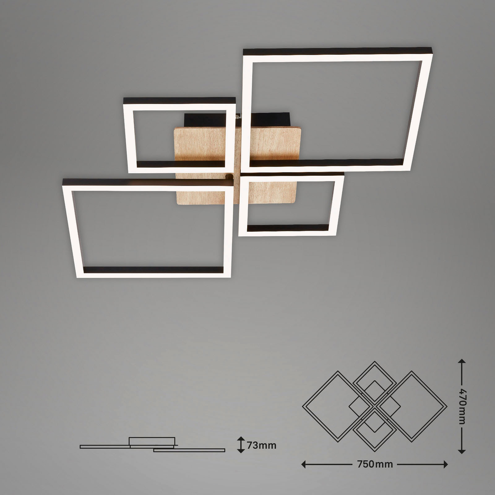 Briloner Leuchten LED Deckenleuchte »3128014 FRAME«, Leuchtmittel LED-Board | LED fest integriert, Deckenlampe, 75x47x7,3cm, Schwarz, 48W, Wohnzimmer, Schlafzimmer