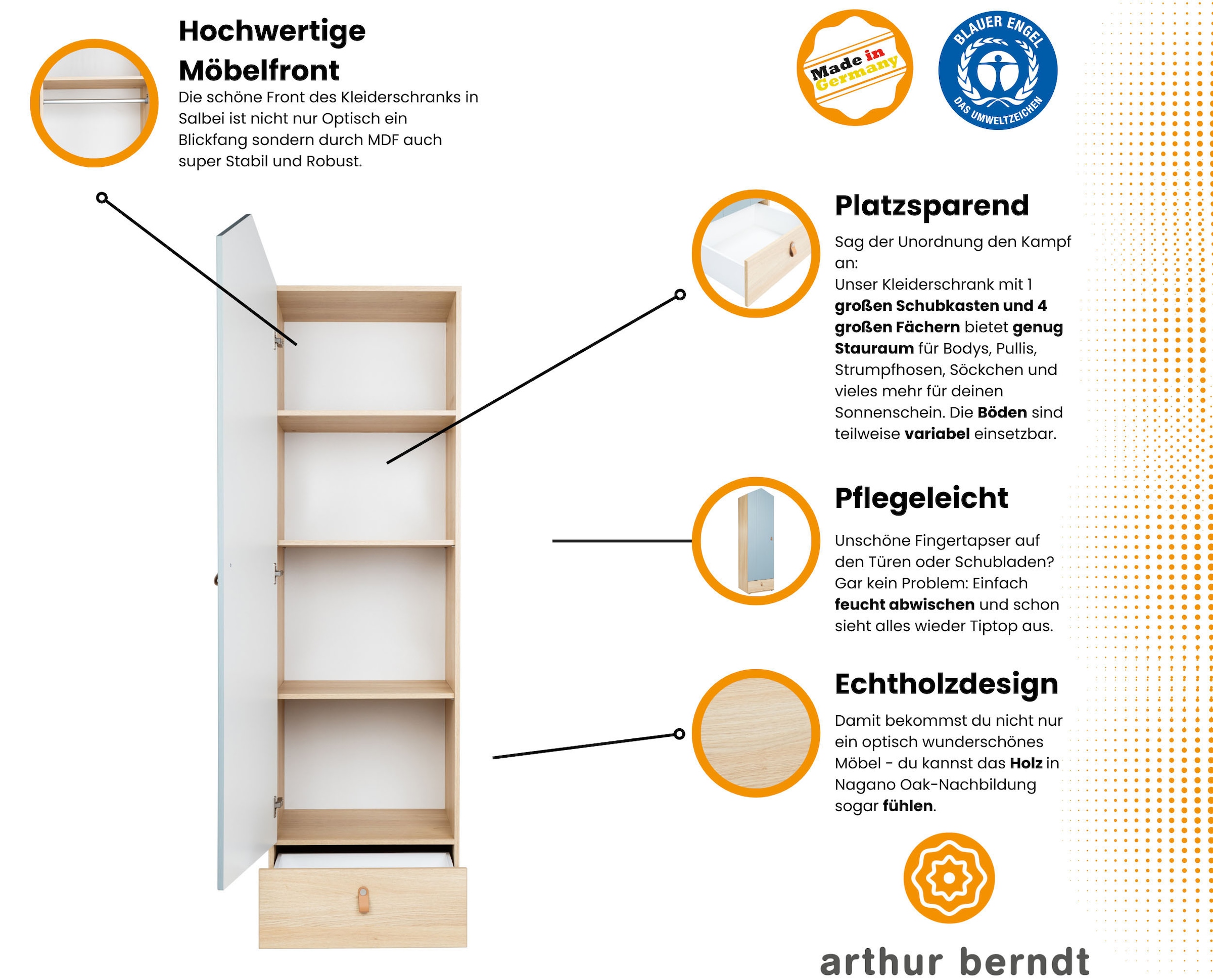 arthur berndt Babyzimmer-Komplettset »Babyzimmer-Set »Roofy« 3-teilig mit 1-türigem Kleiderschrank«, (Set, 3 tlg., Babymöbel-Set »Roofy« Kleiderschrank,Kinderbett+Wickelkommode)