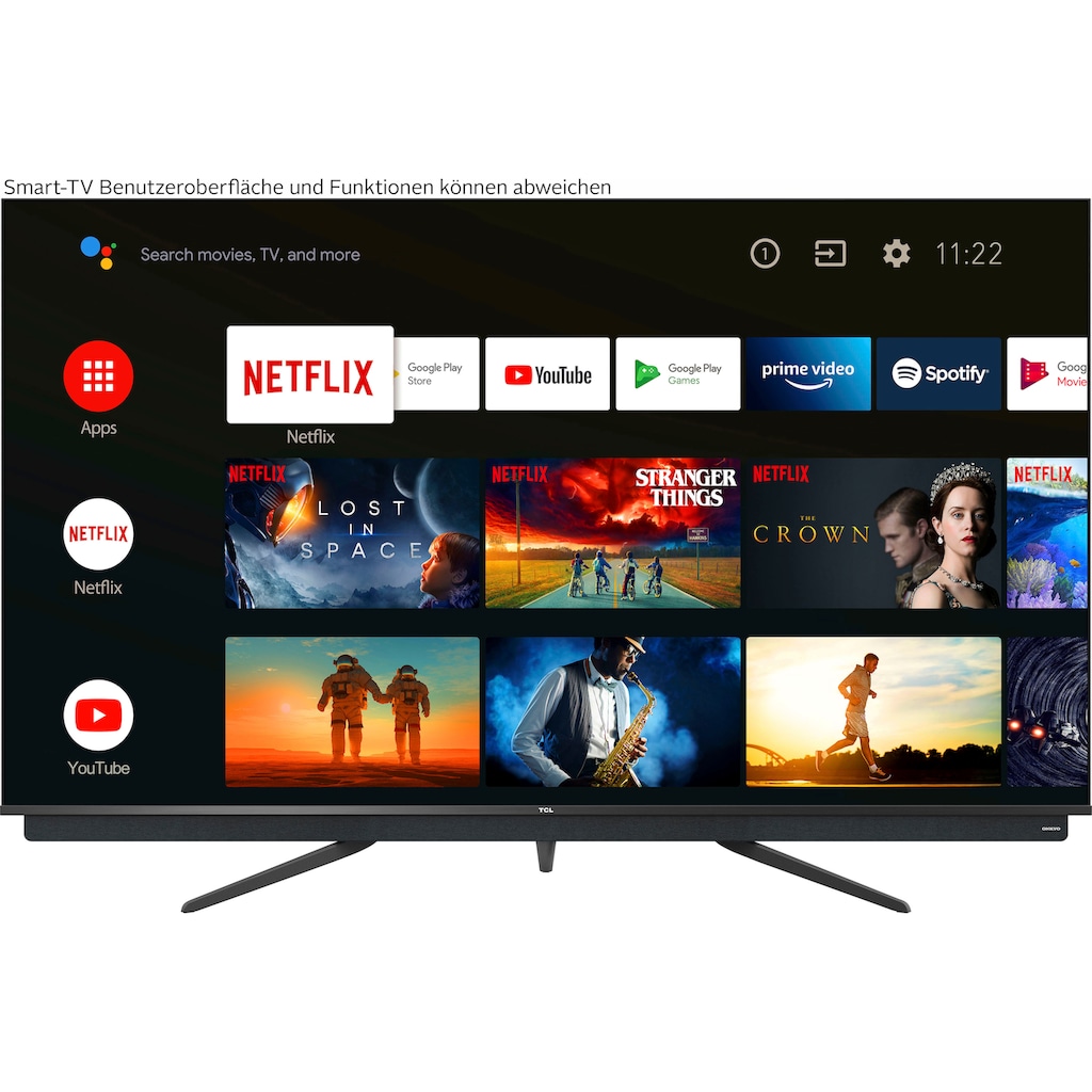 TCL QLED-Fernseher »55C815X1«, 139 cm/55 Zoll, 4K Ultra HD, Smart-TV, integrierter ONKYO Soundbar-Android TV Sprachfernbedienung