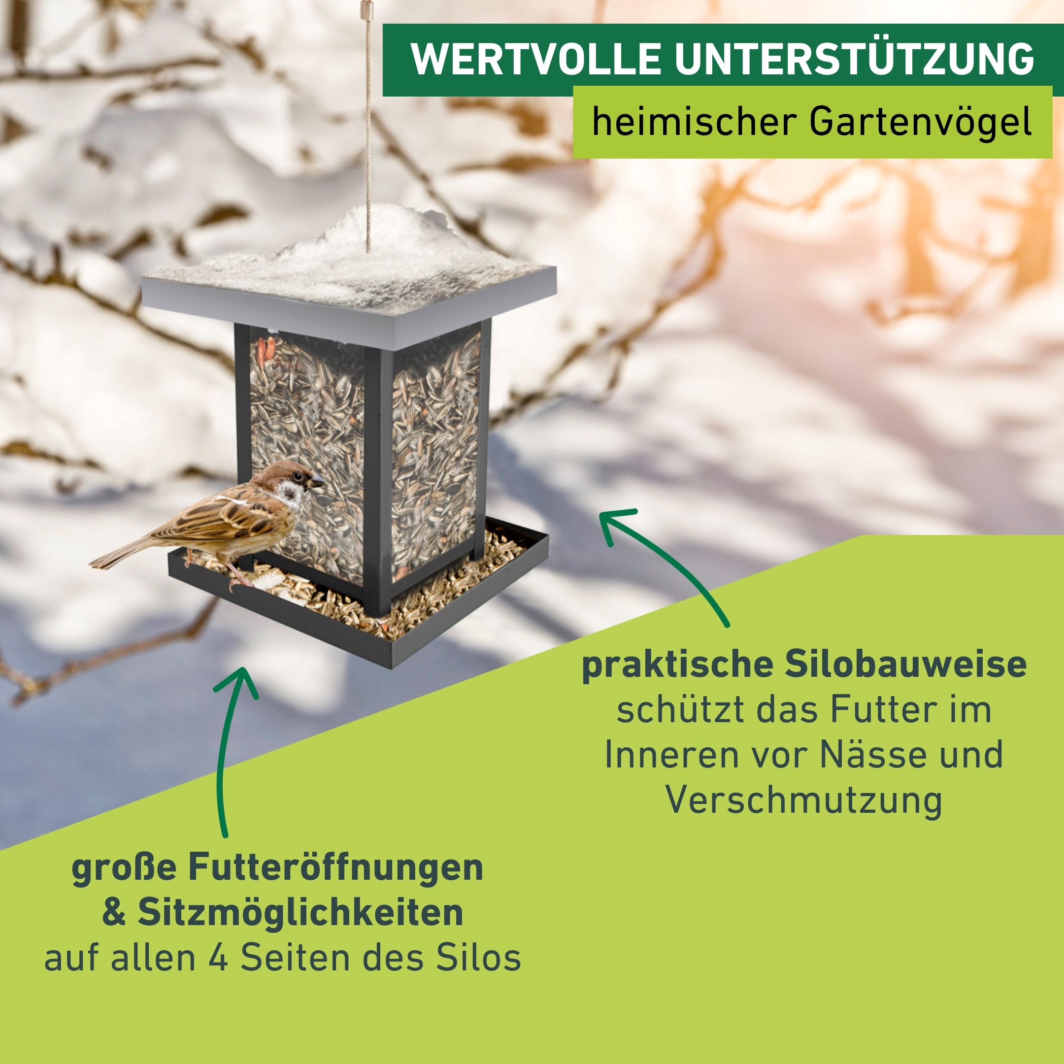 Windhager Futterhaus »View, Vogelfutterhaus für Wildvogelarten, witterungsbeständig« Futterstation inkl. Aufhängung, Füllmenge ca. 1,5 L, 16x16x17,5 cm