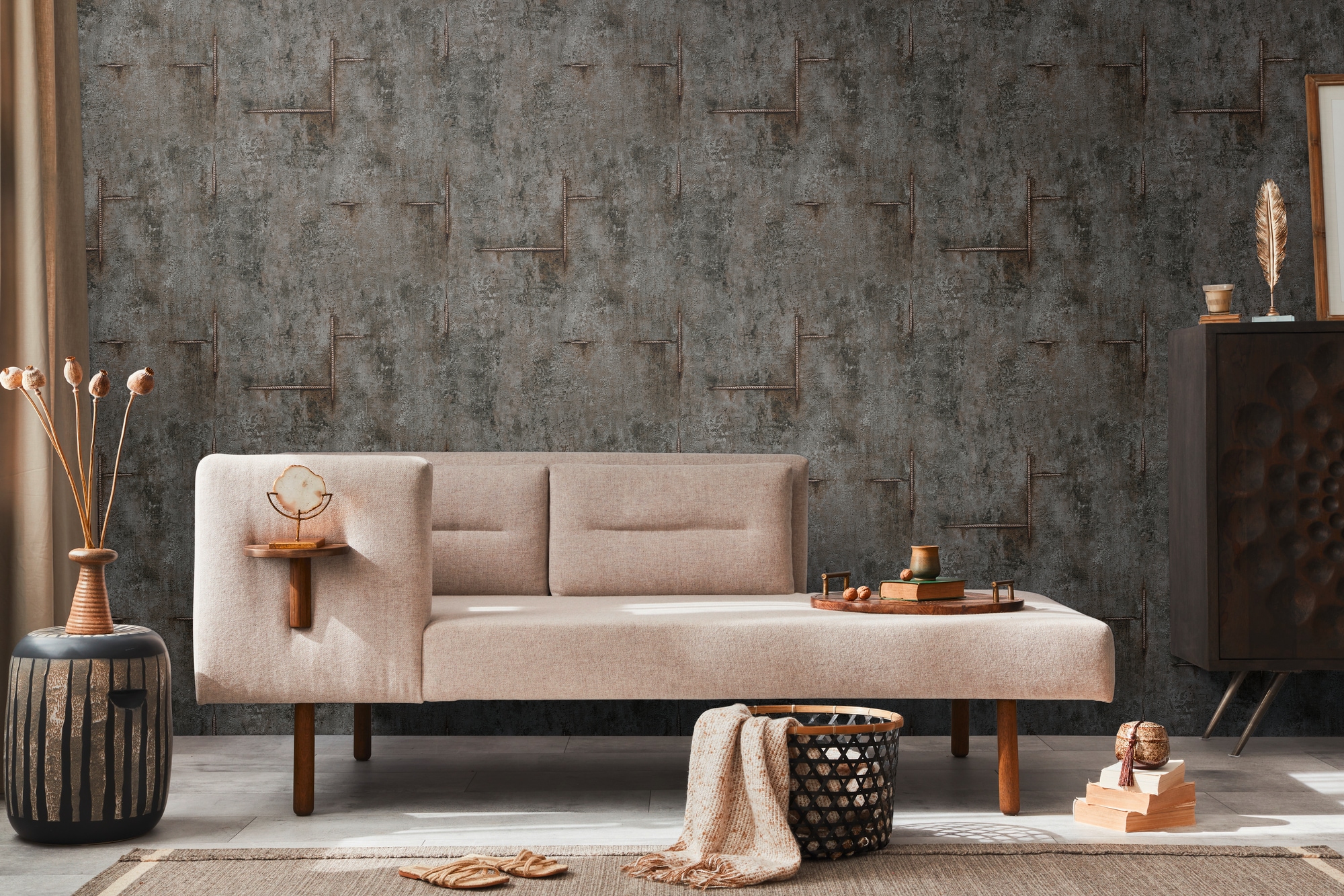 CosmoLiving by Cosmopolitan Vliestapete »Graphite Groove-Edge Betonoptiktapete« matt strukturiert Betonoptik mit modernem Industrial-Charme