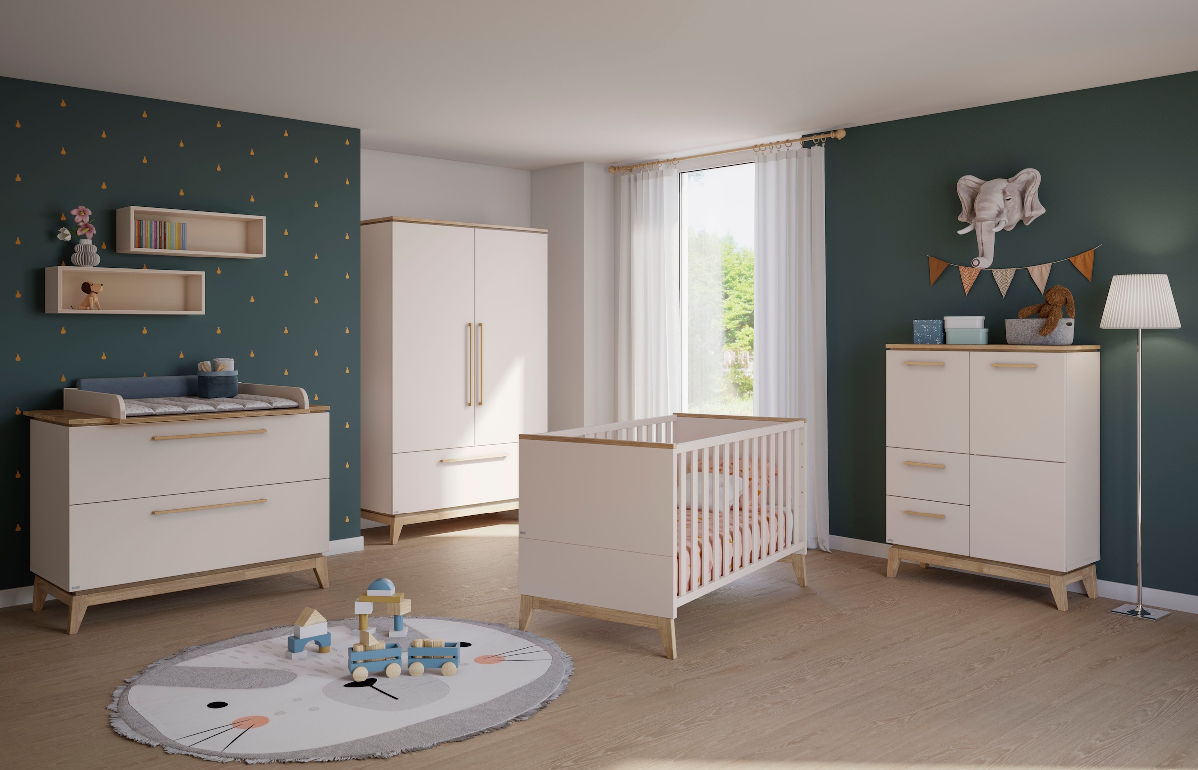 PAIDI Kleiderschrank »STIENE in Beige oder Grau, 2 Türen und 1 Schublade mit Soft-Close« B/H/T ca. 123/200/57cm,  inkl Kleiderstange + Einlegeböden, Kleiderschrank mit Eiche Massivholz