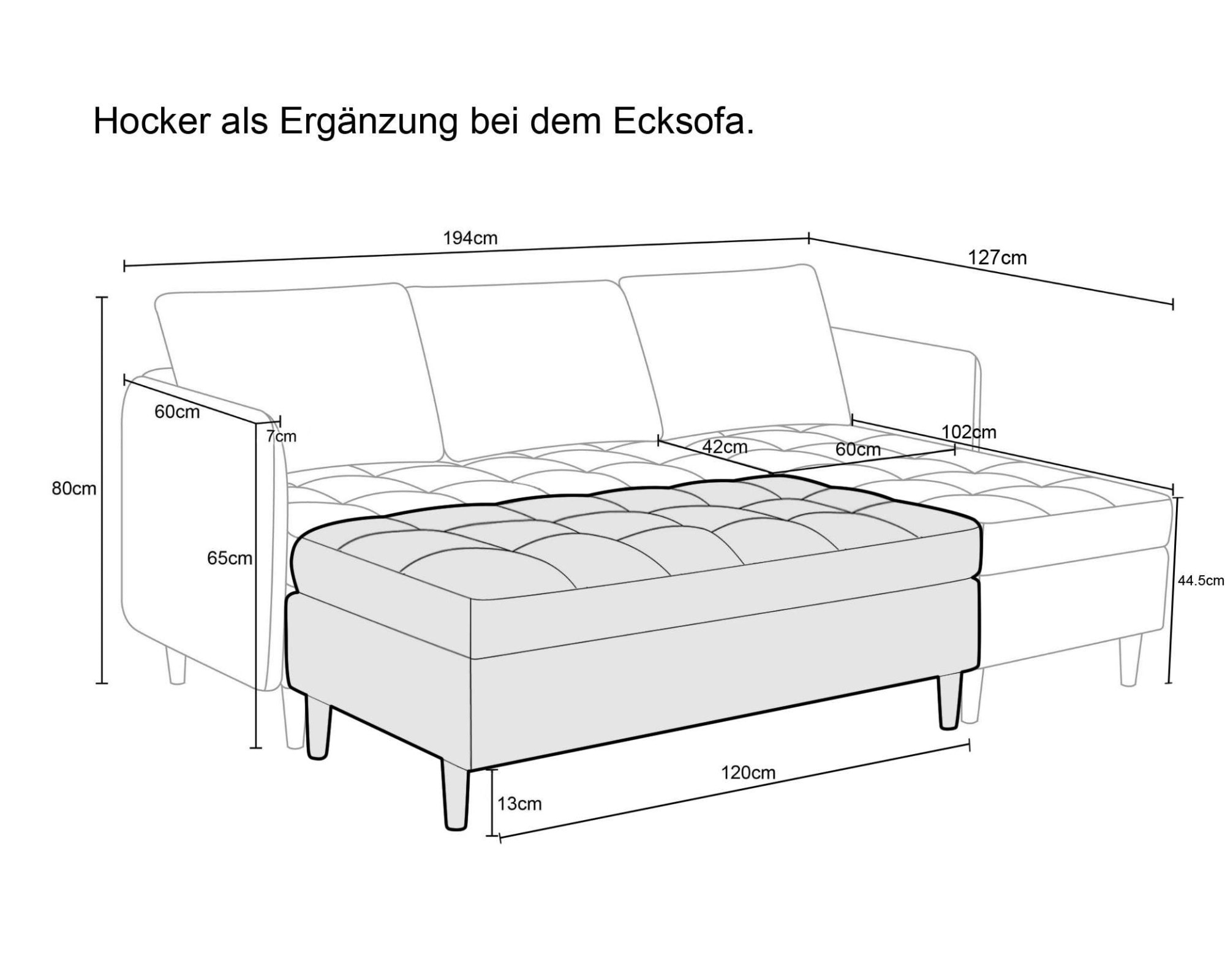 Dorel Home Hocker »LINDHUS, Cord, Modul für die Lindhus-Sofas- Breite 120 cm« verlängert das Sofa zum Schlafsofa, Relaxsofa....