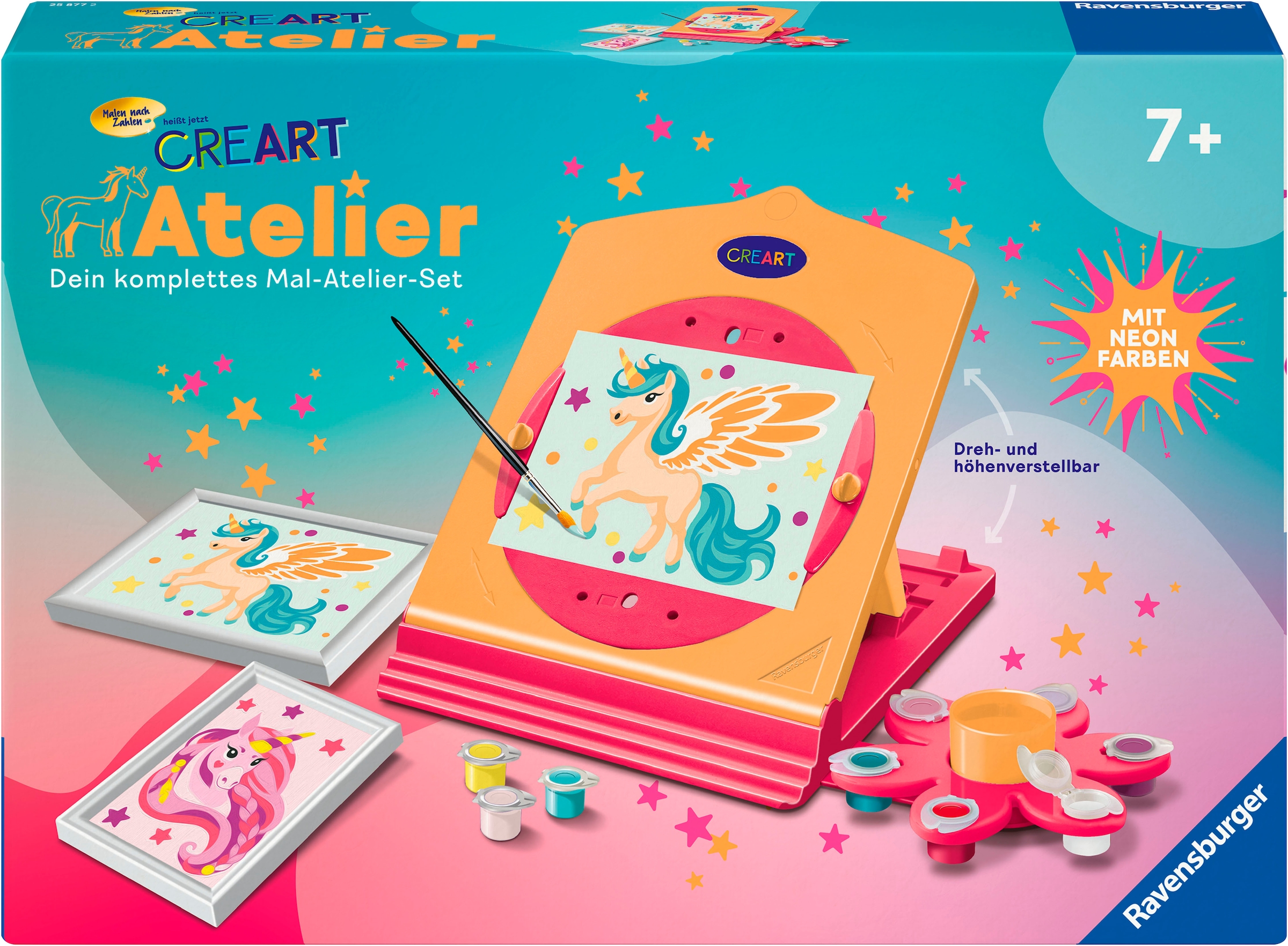 RAVENSBURGER Kinder Malen nach Zahlen "CreArt, Malen nach Zahlen - Neon Atelier Einhorn", bunt, Pappe, Malvorlagen, Made in Europe