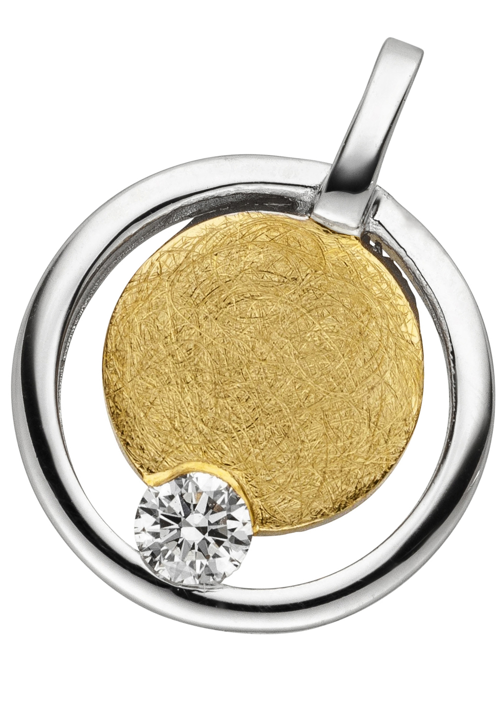 JOBO Damen Kettenanhänger "Kleiner Anhänger rund eismatt 10 mm", SI = kleine Einschlüsse, Diamanten Gelbgold 585gelbgold 585, Diamanten, Gelbgold
