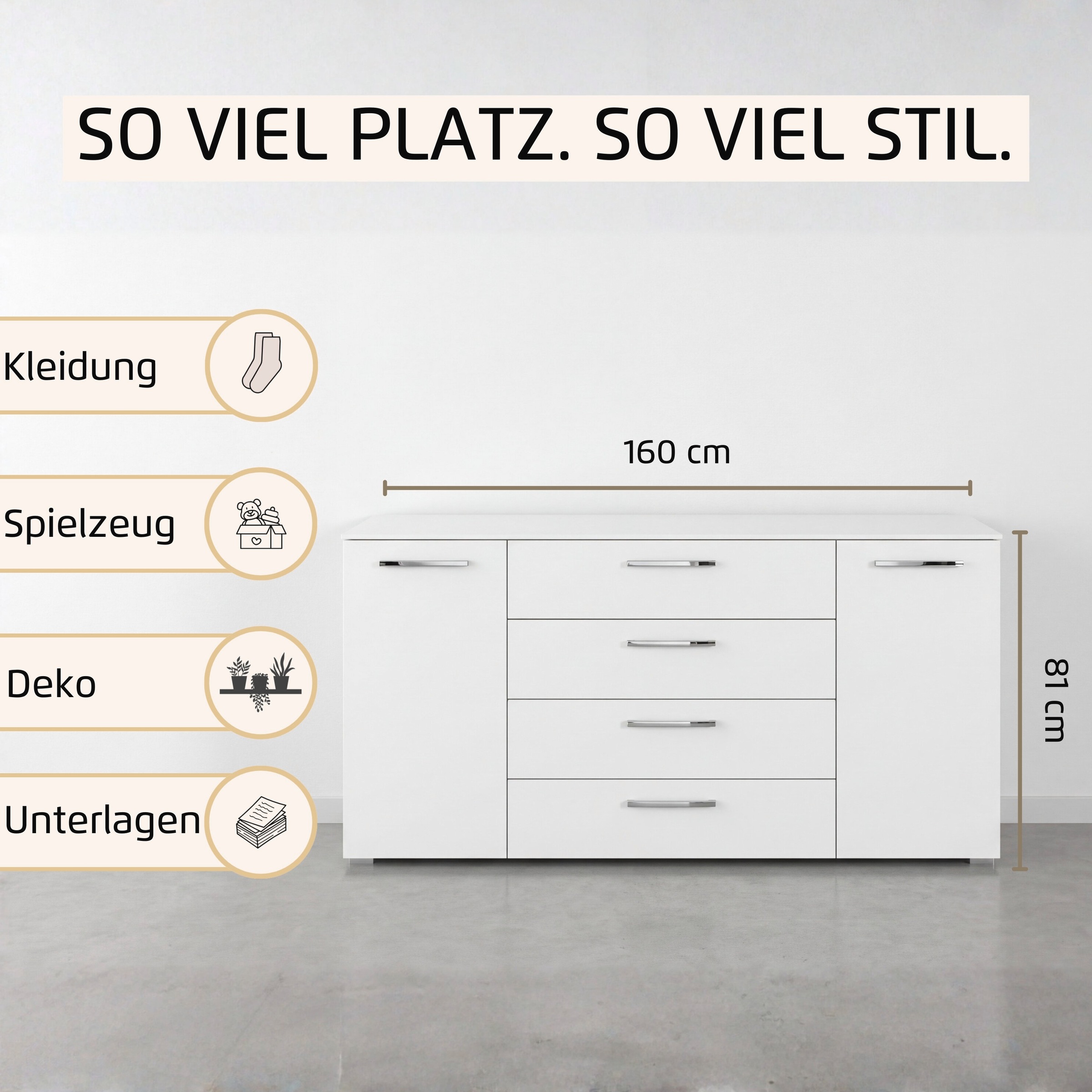Thumbnail - rauch Kombikommode "Sideboard Schubkommode Kommode MONTCLAR Front Dekor/Hochglanz/Glas" Breite 160 / Höhe 81 cm, 2 Einle...