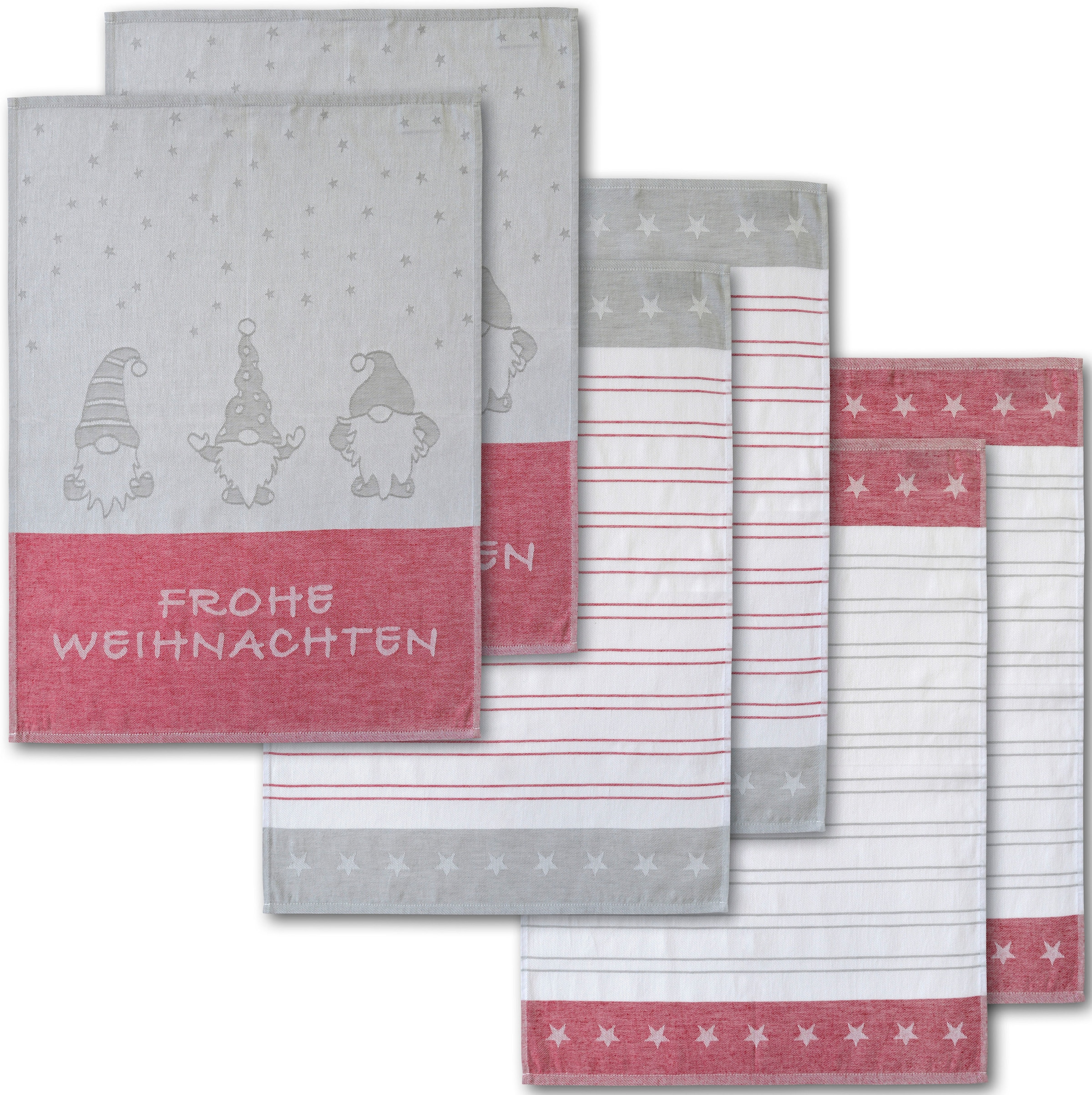 Dyckhoff Geschirrtuch "Wichtel, mit Schriftzug Frohe Weihnachten, Streifen günstig online kaufen