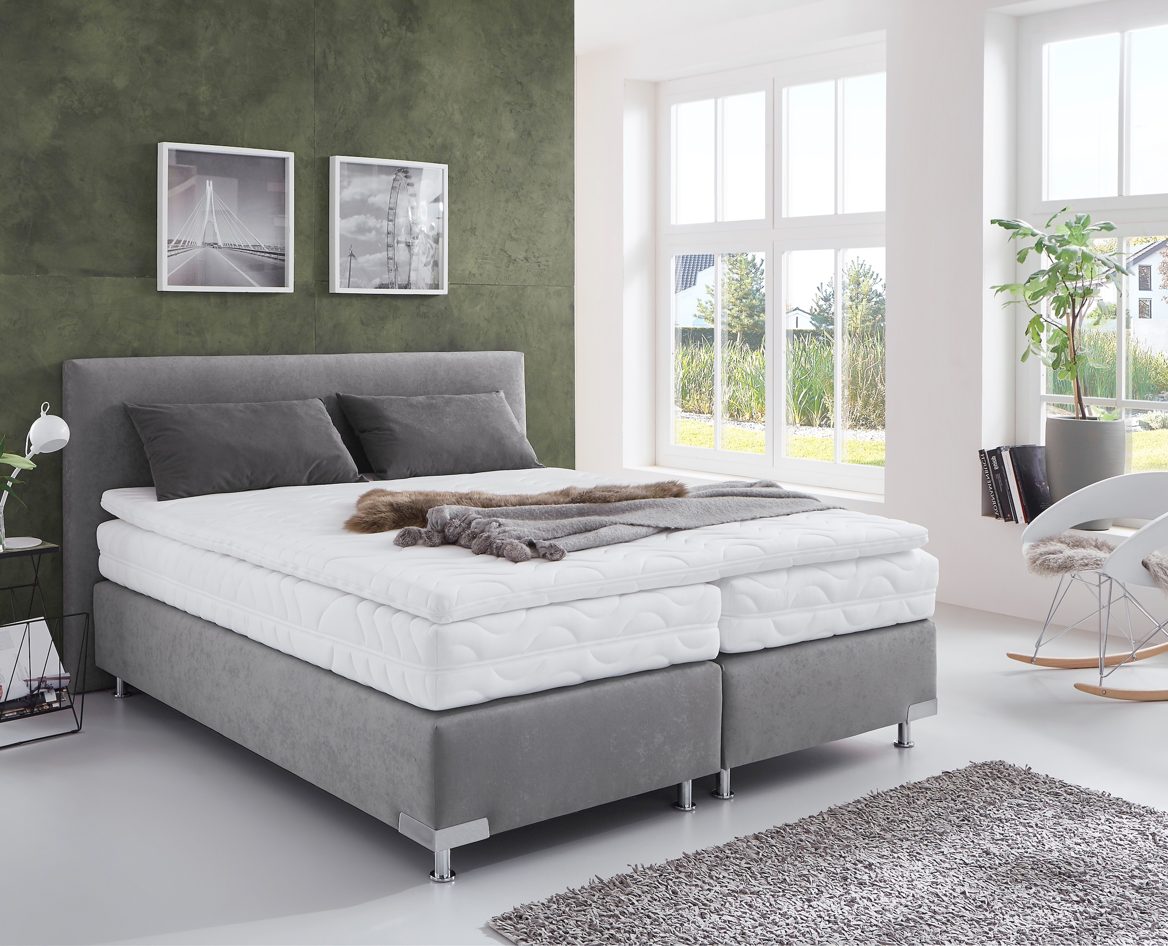 Boxspringbett "Ambiente, wahlweise in verschiedenen Größen & Farben", grau, B:195cm L:210cm, WESTFALIA SCHLAFKOMFORT, Komplettbetten, Boxspringbett, in verschiedenen Härtegraden, wahlweise mit Topper