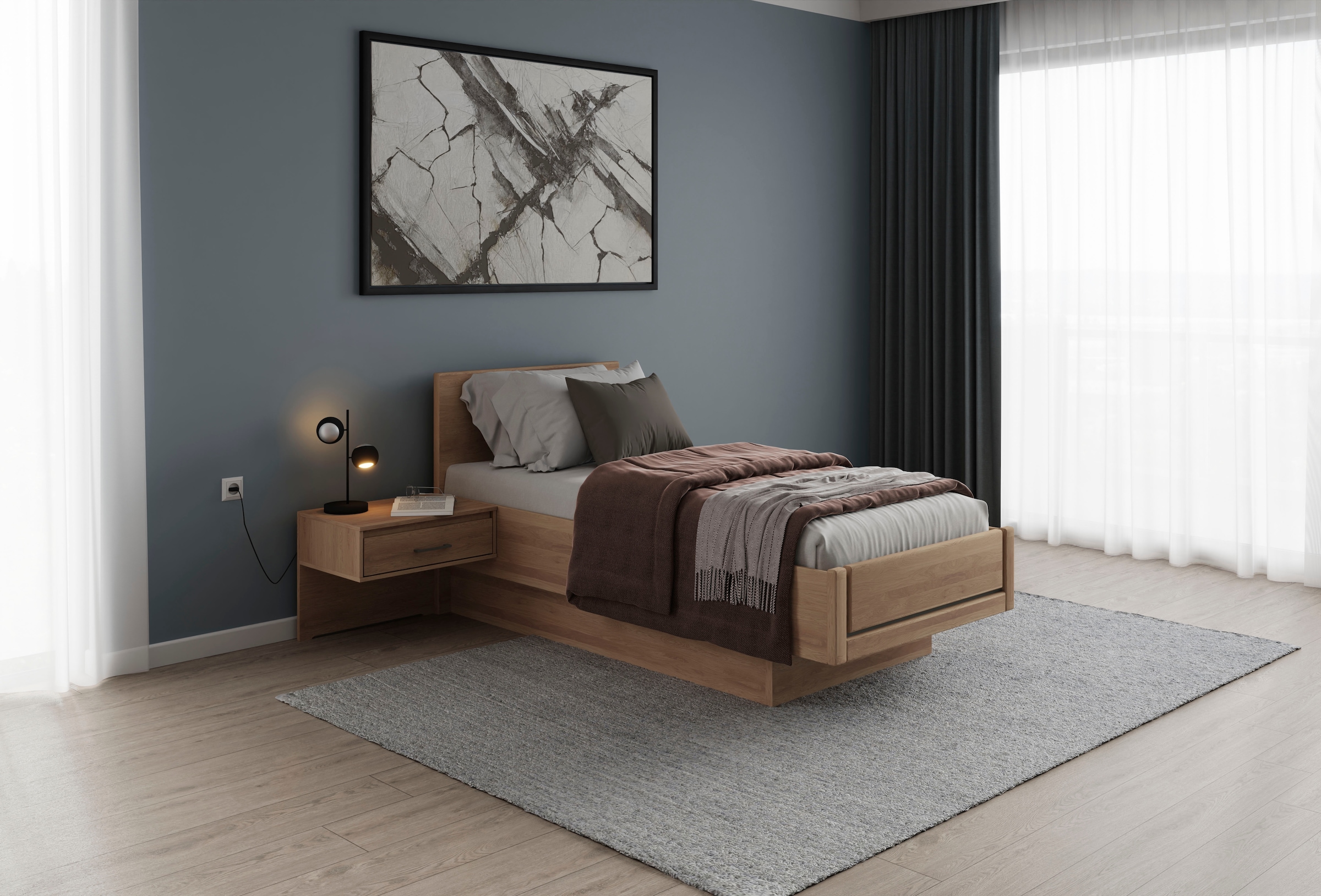 Musterring Holzbett »Sorrent, Bettgestell, Bettrahmen, teilmassiv Eiche« MADE IN GERMANY,  Eiche teilmassiv, Liegehöhenverstellung, in schwebender Optik