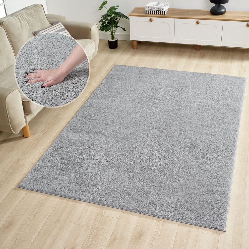 Teppich OTTO HOME "Lilari Shaggy Premium, weich, modern" Gr. 2, grau (hellgrau), B:80cm H:30mm L:150cm, Polyester, Teppiche, Teppich, Uni-Farben, kuschelig, & weich, Wohnzimmer, Schlafzimmer, Esszimmer
