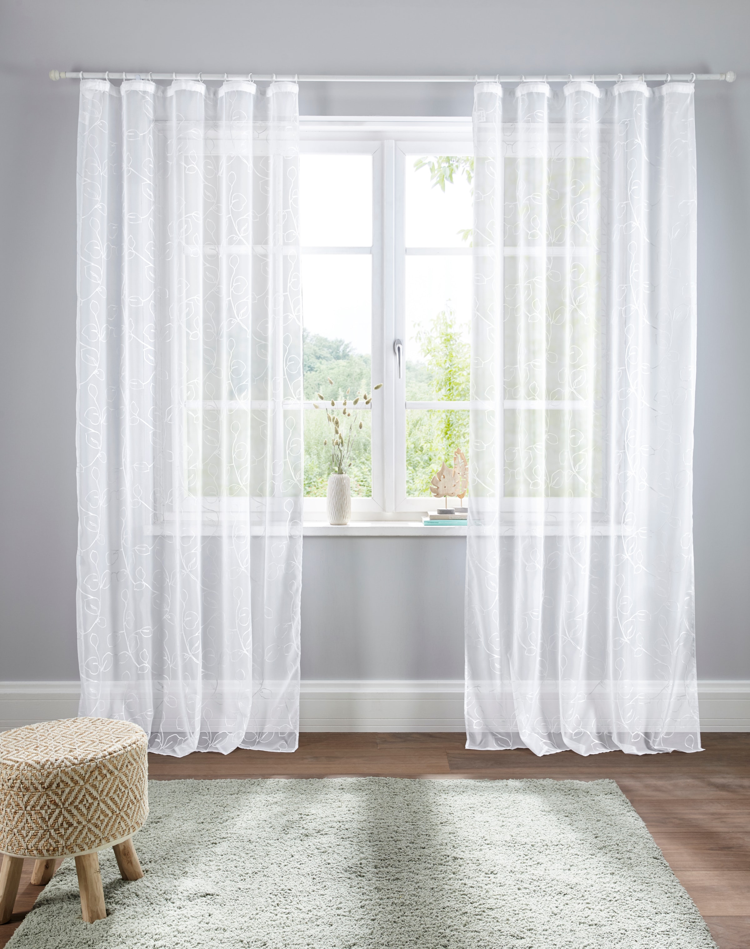 Home affaire Gardine "Adele" Kräuselband 1 tlg. transparent, mit floraler S günstig online kaufen
