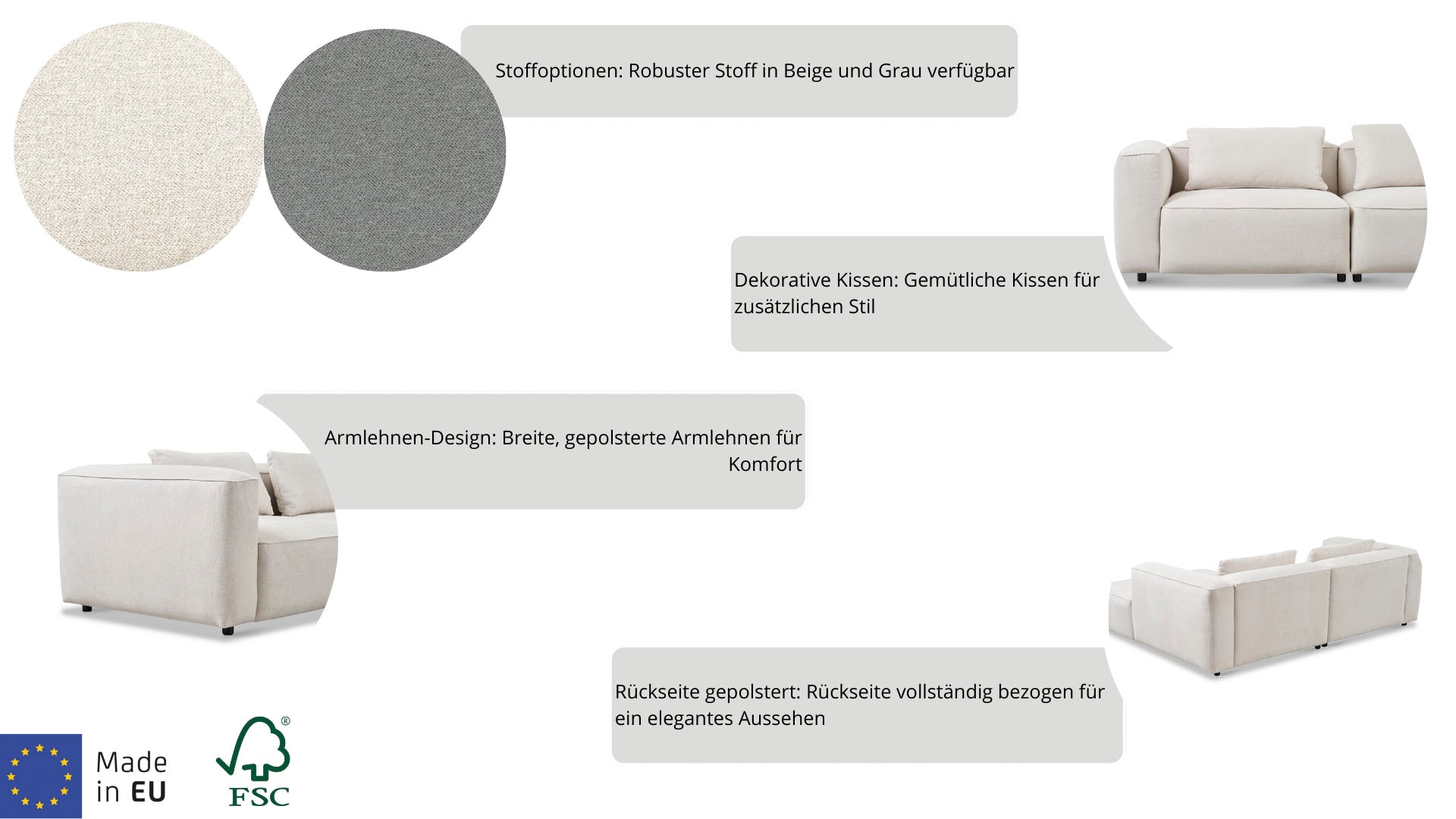 andas Ecksofa »Tvinnet«, Breite 228 cm, extra tiefe Sitzfläche, kubisches Sitzvergnügen