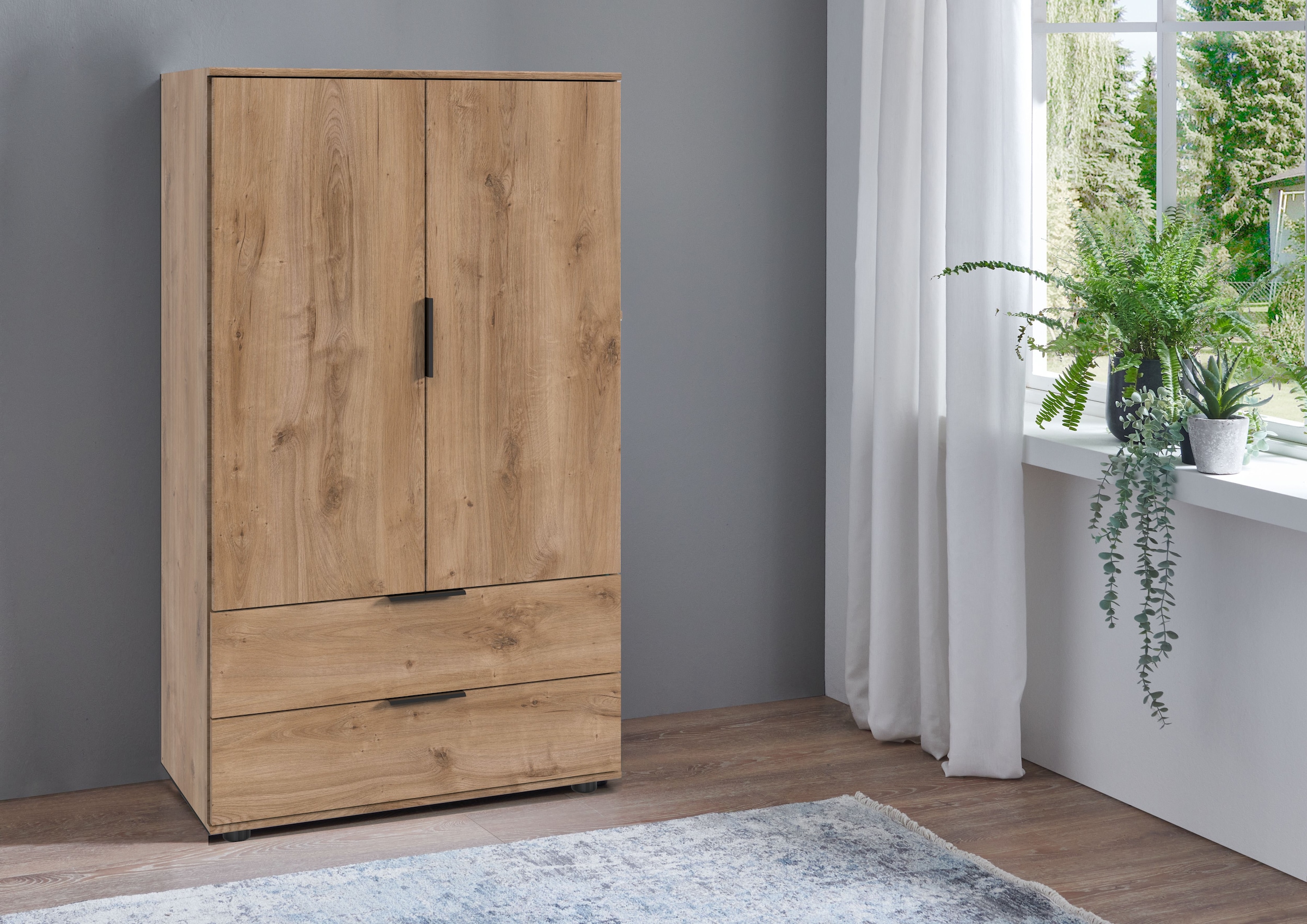 Wimex Wäscheschrank »Easy Plus Kleiderschrank Garderobe 2 Schubladen, 81 oder 130cm breit«, in verschiedenen Farben, moderne Optik mit schwarzen Metallgriffen