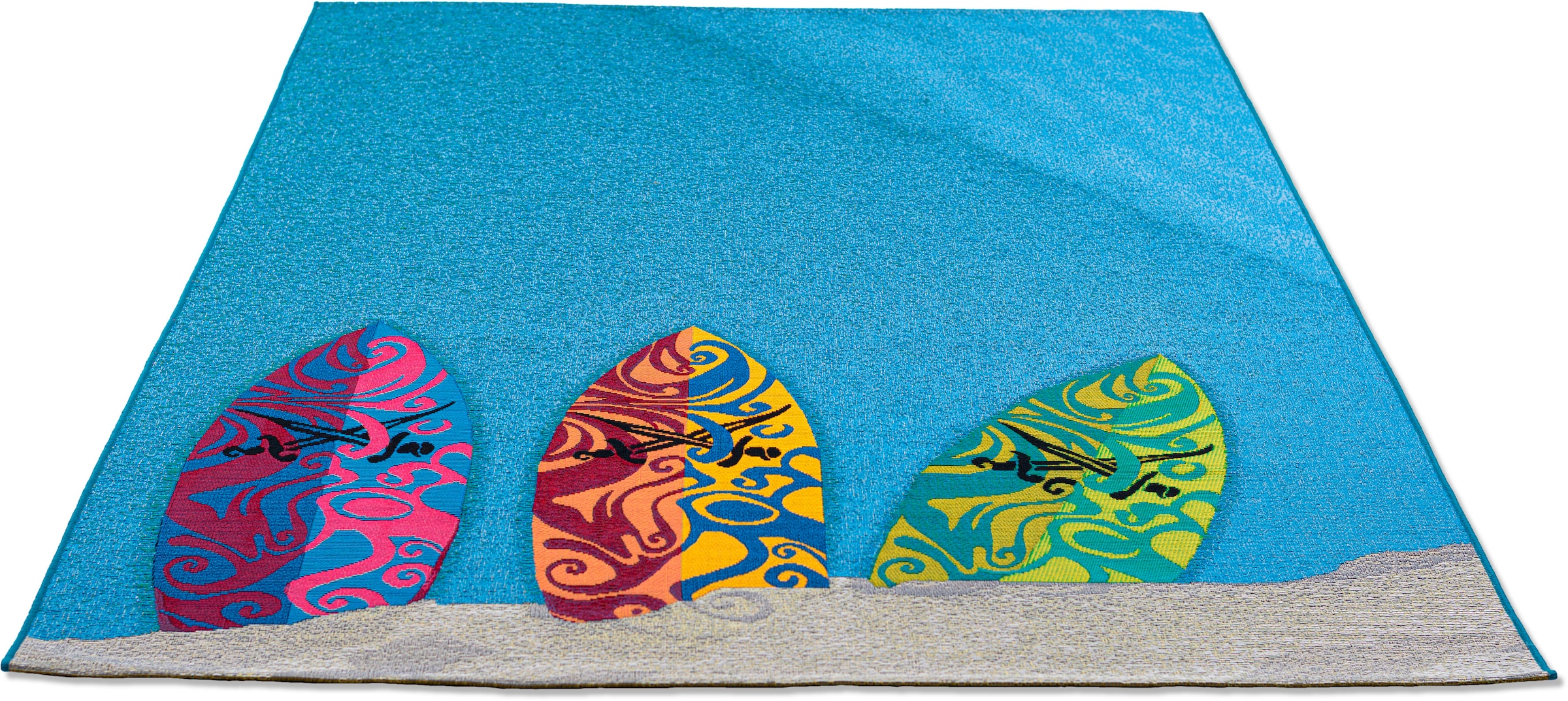 Sansibar Teppich »Rantum Beach SA-018«, rechteckig, Flachgewebe, modernes Design, Motiv Surfbretter, Outdoor geeignet
