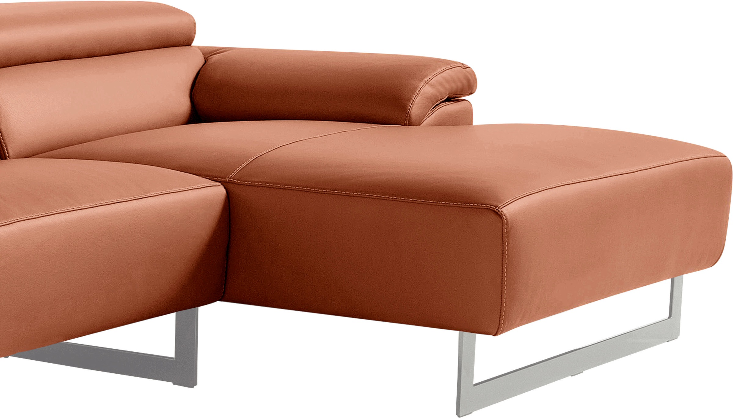 Egoitaliano Ecksofa »Malika, L-Form«, mit Recamiere, inkl. Kopfteilverstellung und chromfarbenen Metallfüßen
