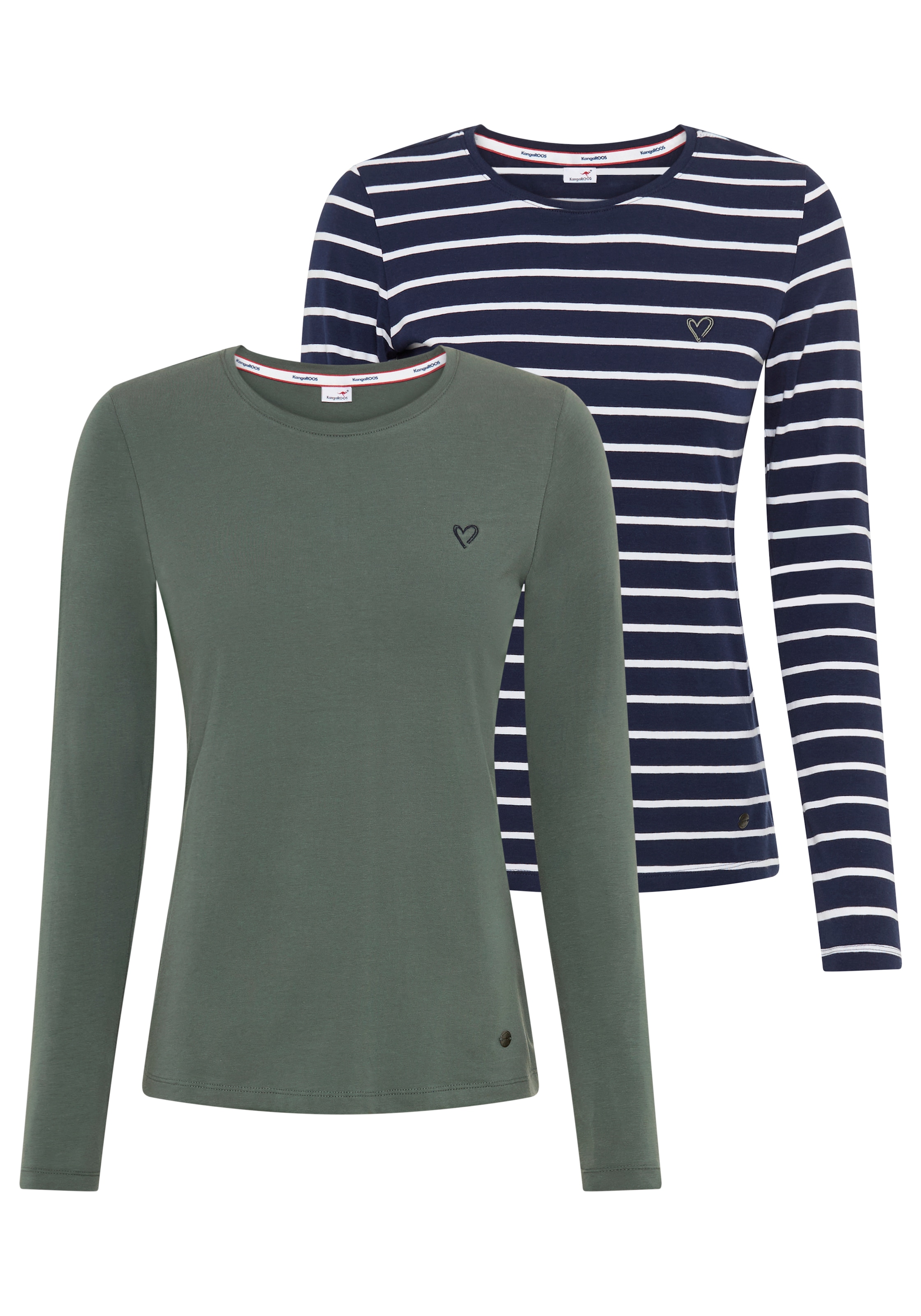 KangaROOS Langarmshirt 2er-Pack, mit Rundhals, figurbetonte Passform