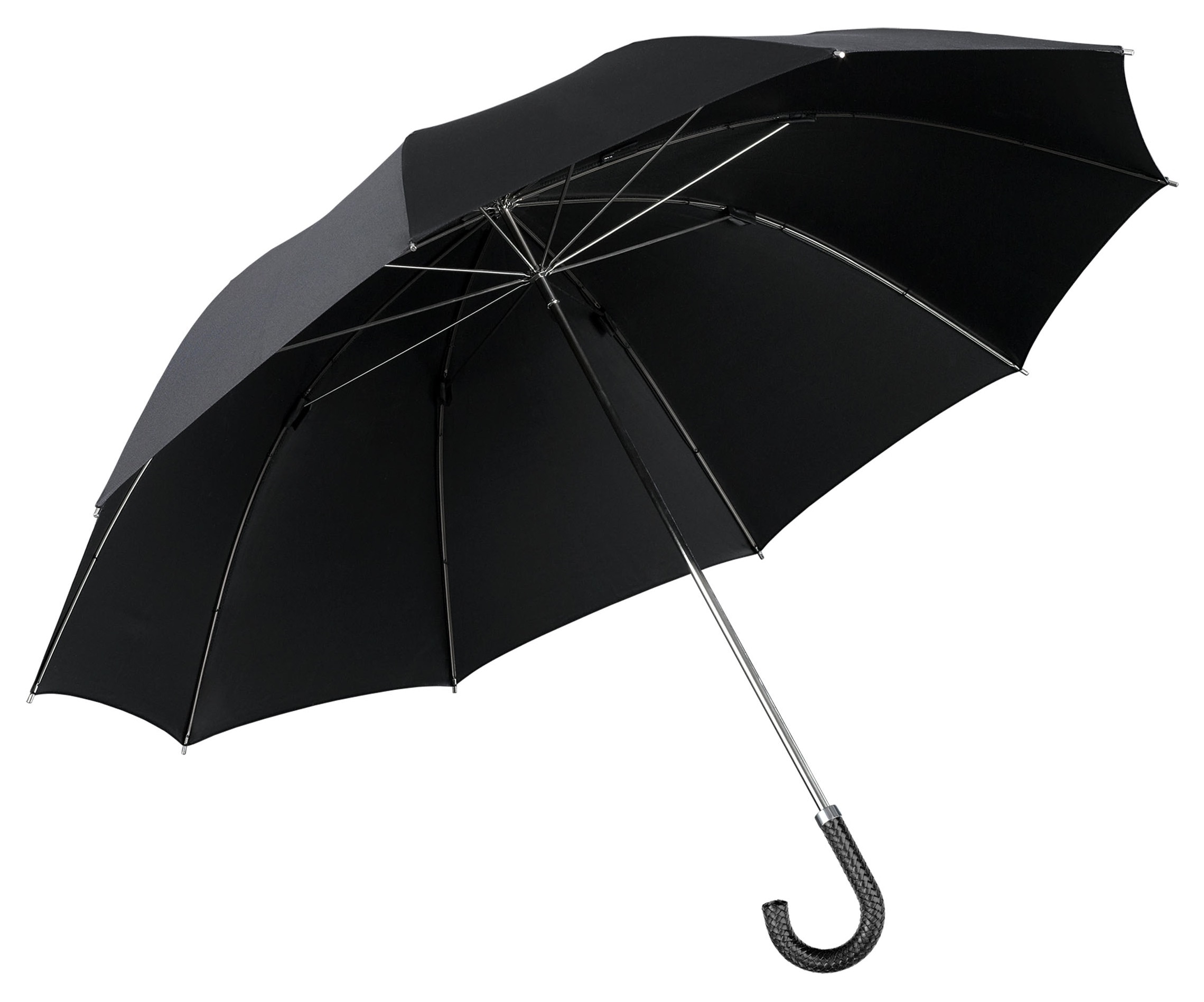 EuroSCHIRM® Stockregenschirm »Brilliant Luxus, schwarz«, Regeschirm für Herren, mit Griff aus echtem Rindleder