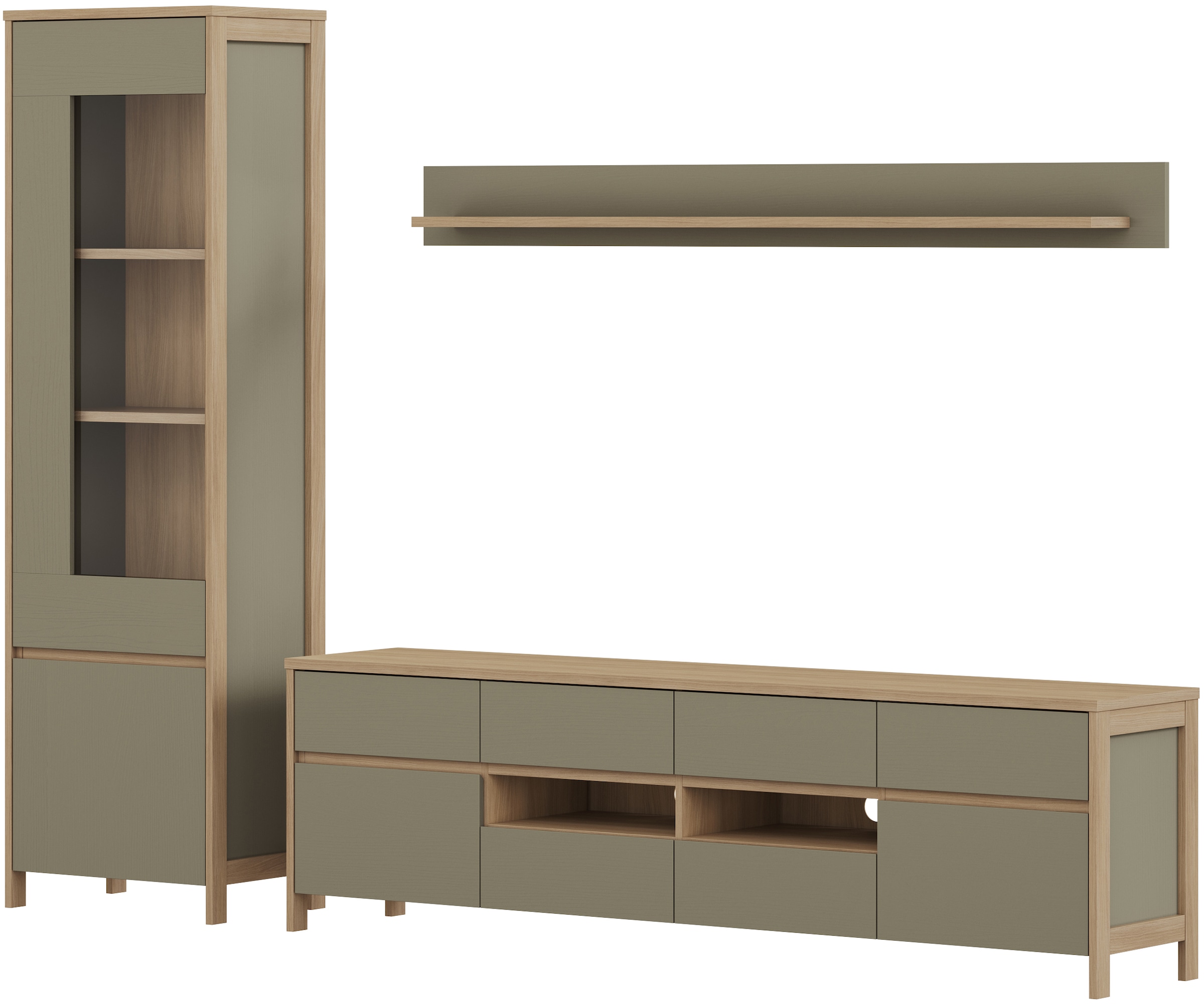 Home affaire Wohnwand »Stranda, moderne Anbauwand, Komplettset im Scandi-Style«, (3 St.), enthält Vitrine, Lowboard und Wandboard, 270 cm breit