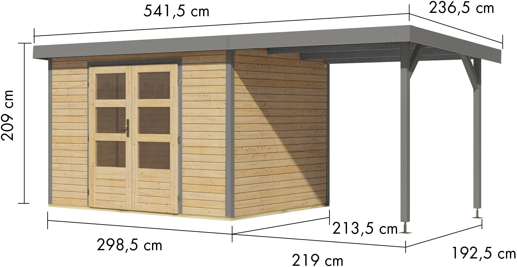 Karibu Gartenhaus »Jupiter 4«, in verschiedenen Farben, mit Anbaudach 2,35 m breit