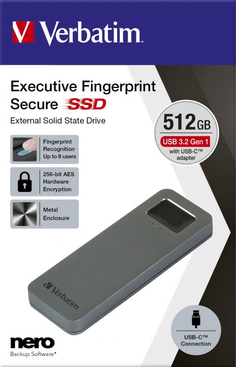 Verbatim externe SSD »Executive Fingerprint Secure«, 2,5 Zoll, Anschluss USB 3.2 Gen-1