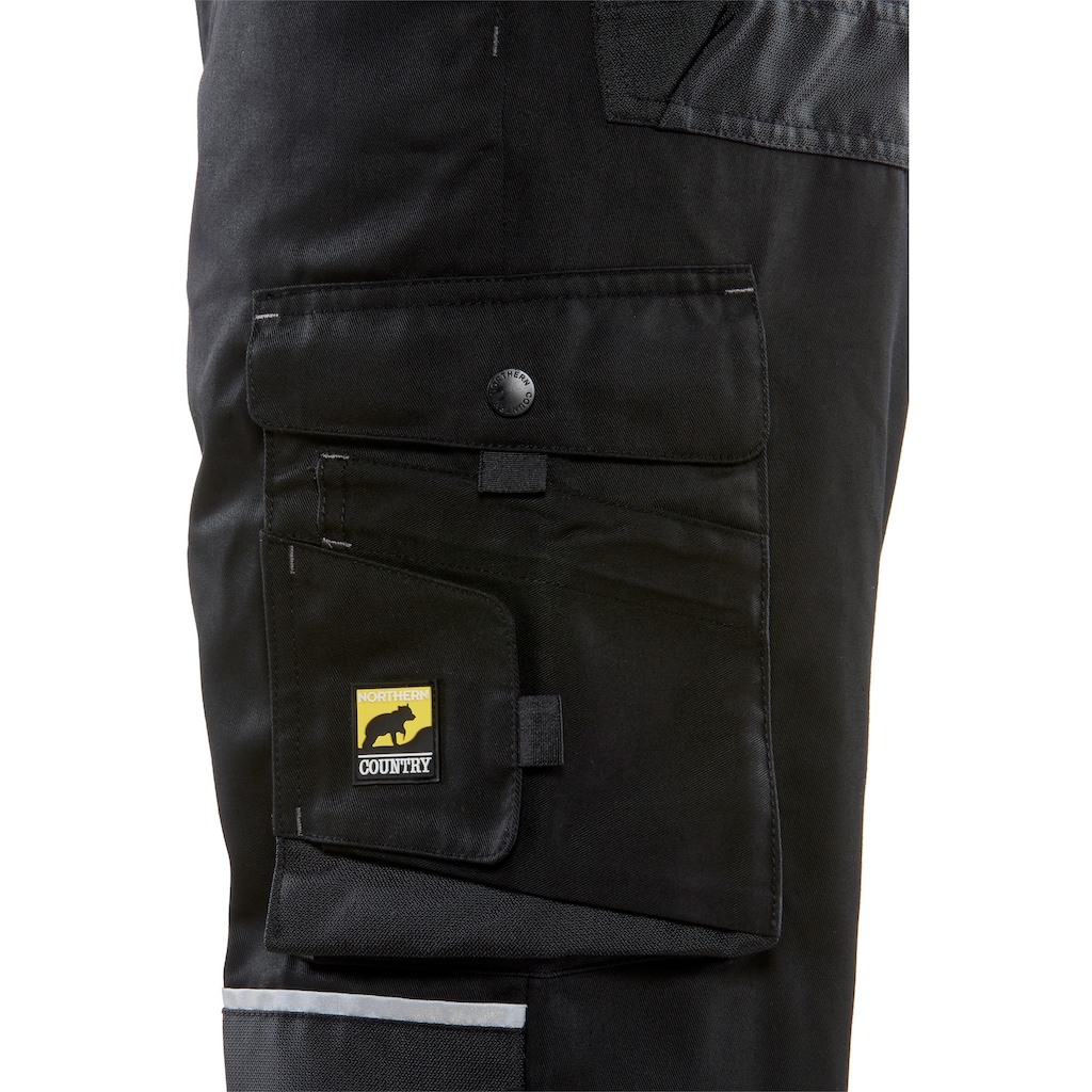 Northern Country Latzhose, (langlebig durch 3-fach Innenbeinnaht und viele Verriegelungspunkte), mit vielen Cordura® Verstärkungen, elastischer Bund, mit 11 Taschen