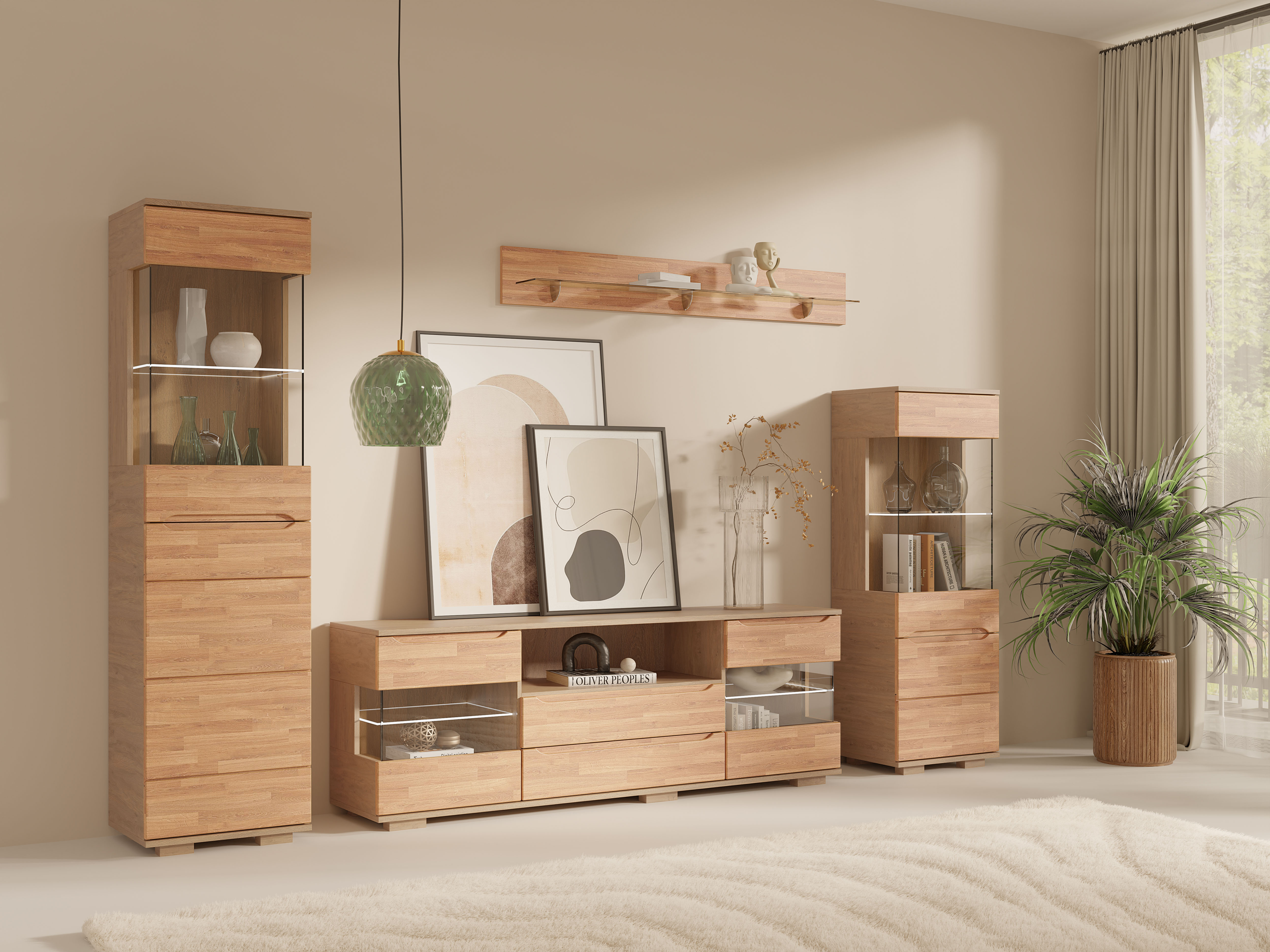 OTTO home Wohnwand "VETRO: besteht aus 2 Vitrinen, 1 Lowboard & 1 Wandregal, Wohnzimmer." 4 Stk. tlg.