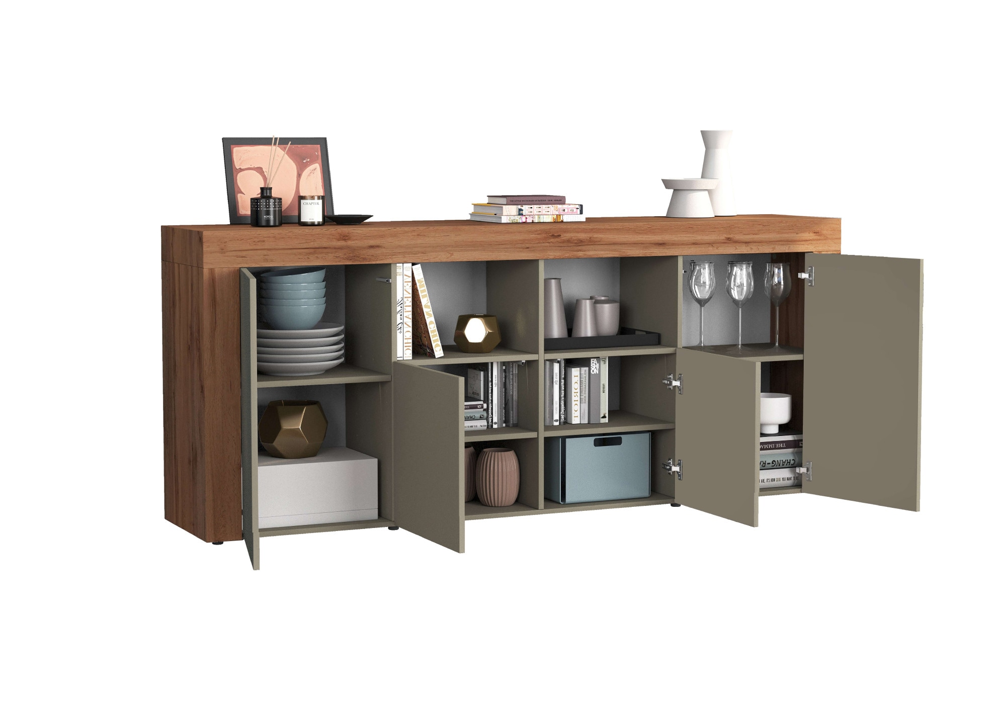 INOSIGN Sideboard »CHRONOS Breite 200 cm mit 4 Türen, 2 offene und 8 geschlossene Fächer«, (1 St.), Sideboard,Kommode, Schrank, Grifflos mit Push to Open, Made in Italy