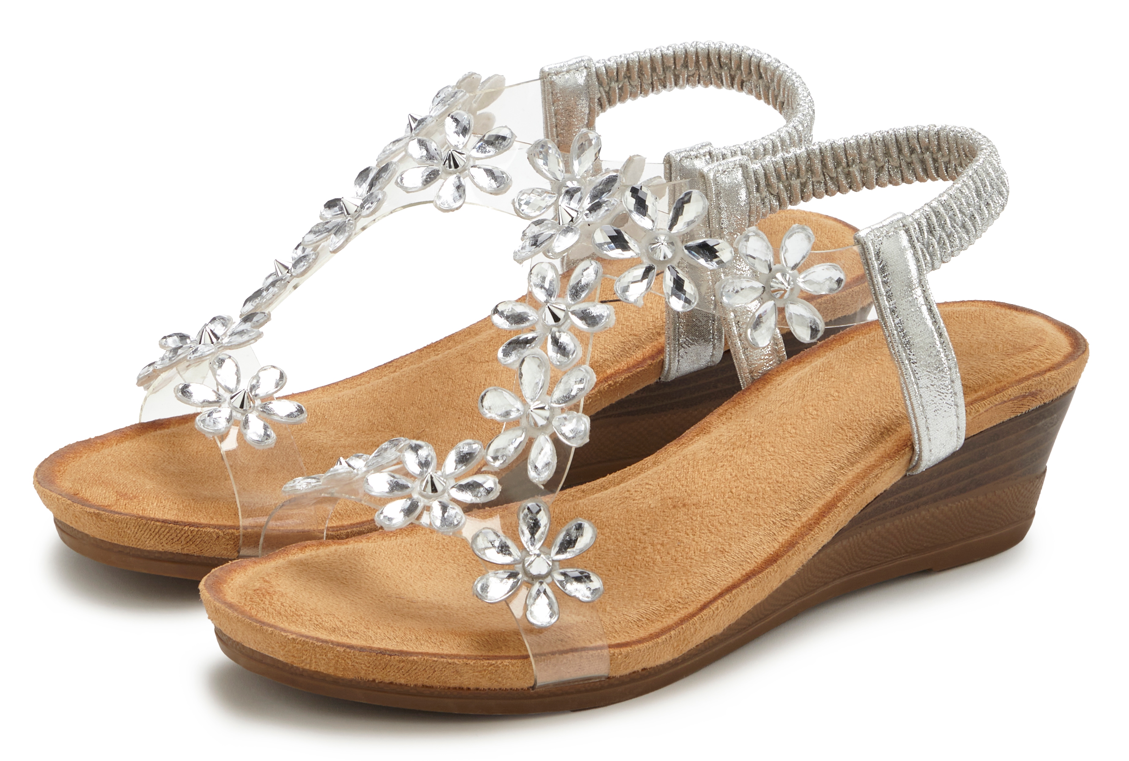 LASCANA Sandalette "Sandale, Sommerschuh, offener Schuh, Keilsandalette," NEU mit elastischen Riemchen und Keilabsatz VEGAN
