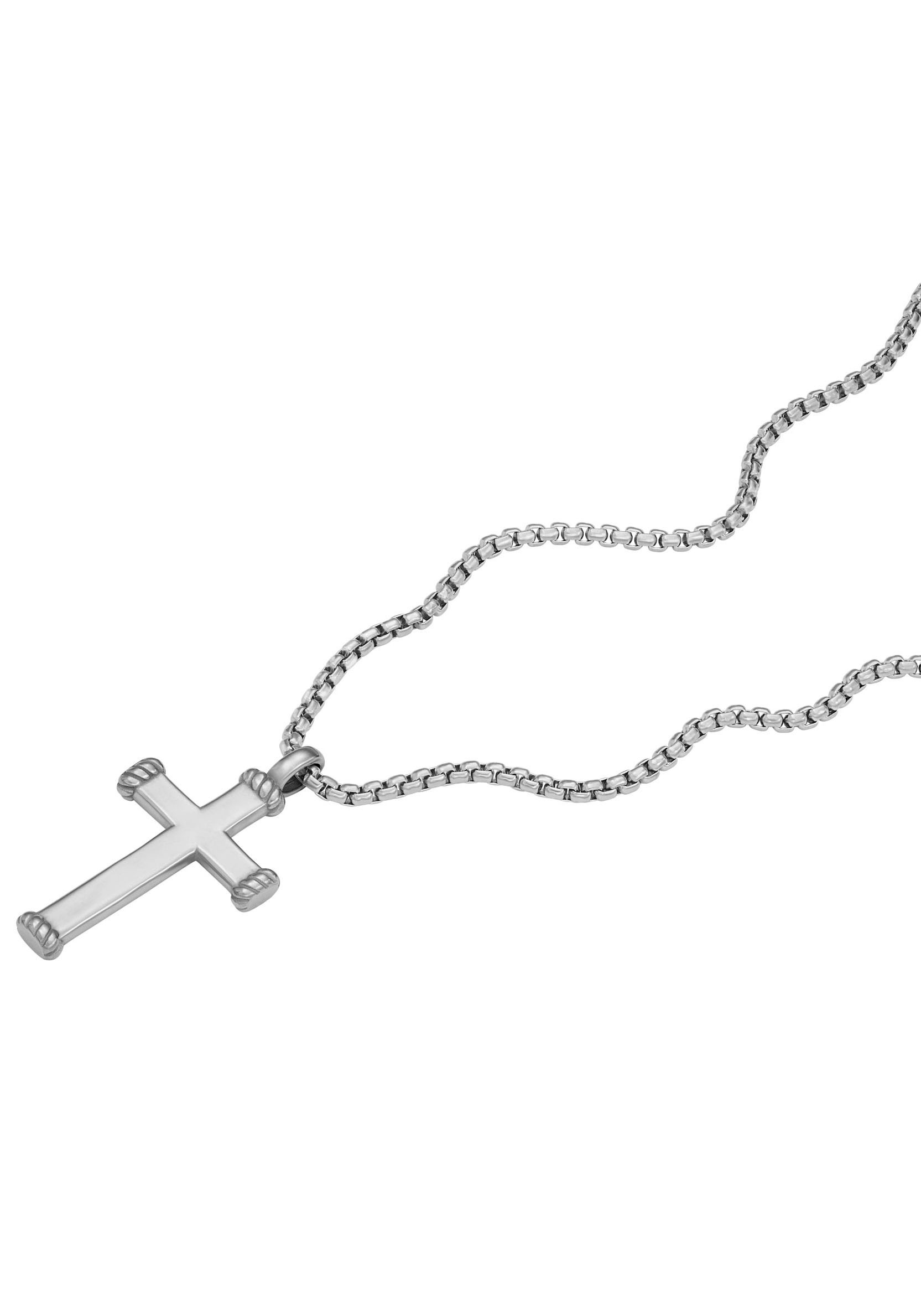 Kette mit Anhänger FOSSIL "Schmuck Geschenk Edelstahl Halskette JEWELRY Kreuz", silber (edelstahlfarben), Halsketten, Damen, Edelstahl, L: 56,5 B: 2mm, B:2mm 3