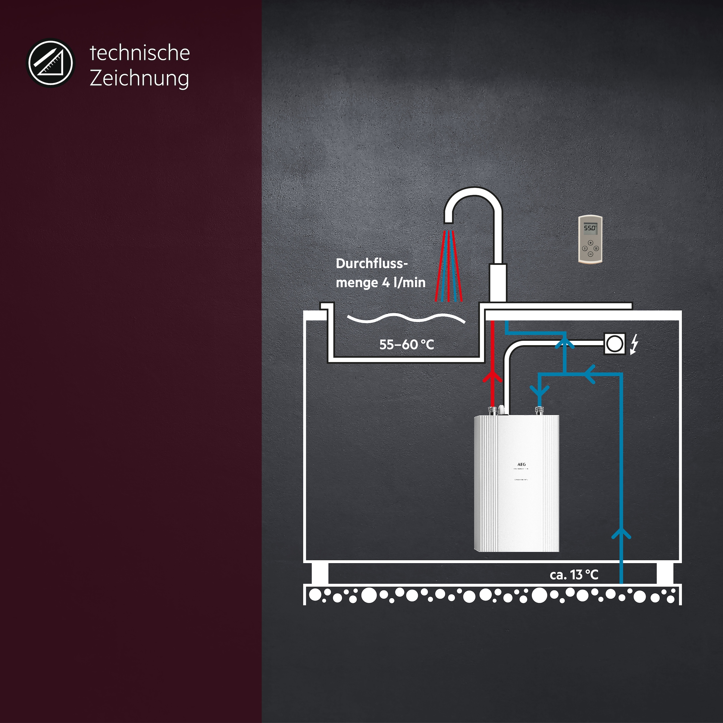 AEG Haustechnik Kompakt-Durchlauferhitzer »DDLE Kompakt FB« 11/13 kW umschaltbar, Fernbedienung, Untertischmontage, für die Küche