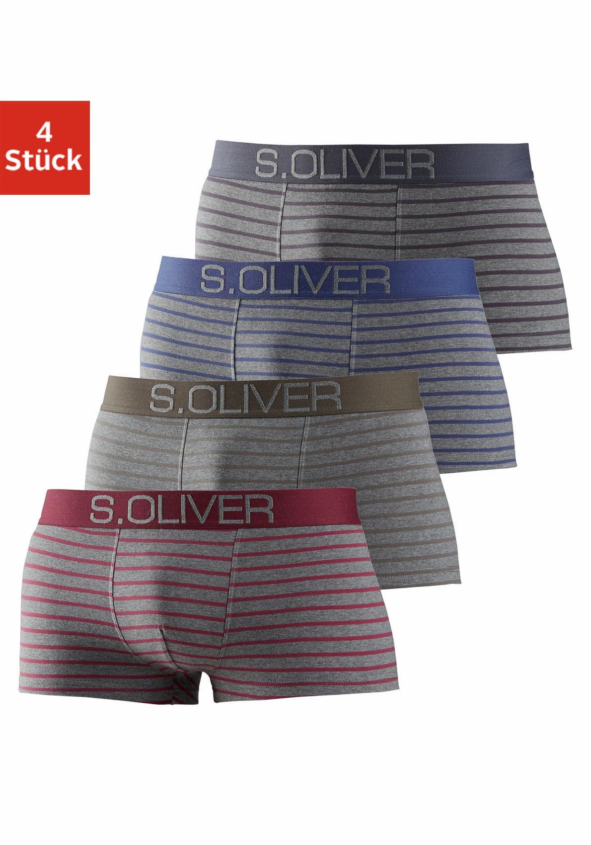 s.Oliver Boxershorts, (Packung, 4 St.), in Hipster-Form mit  kontrastfarbenem Webbund | BAUR