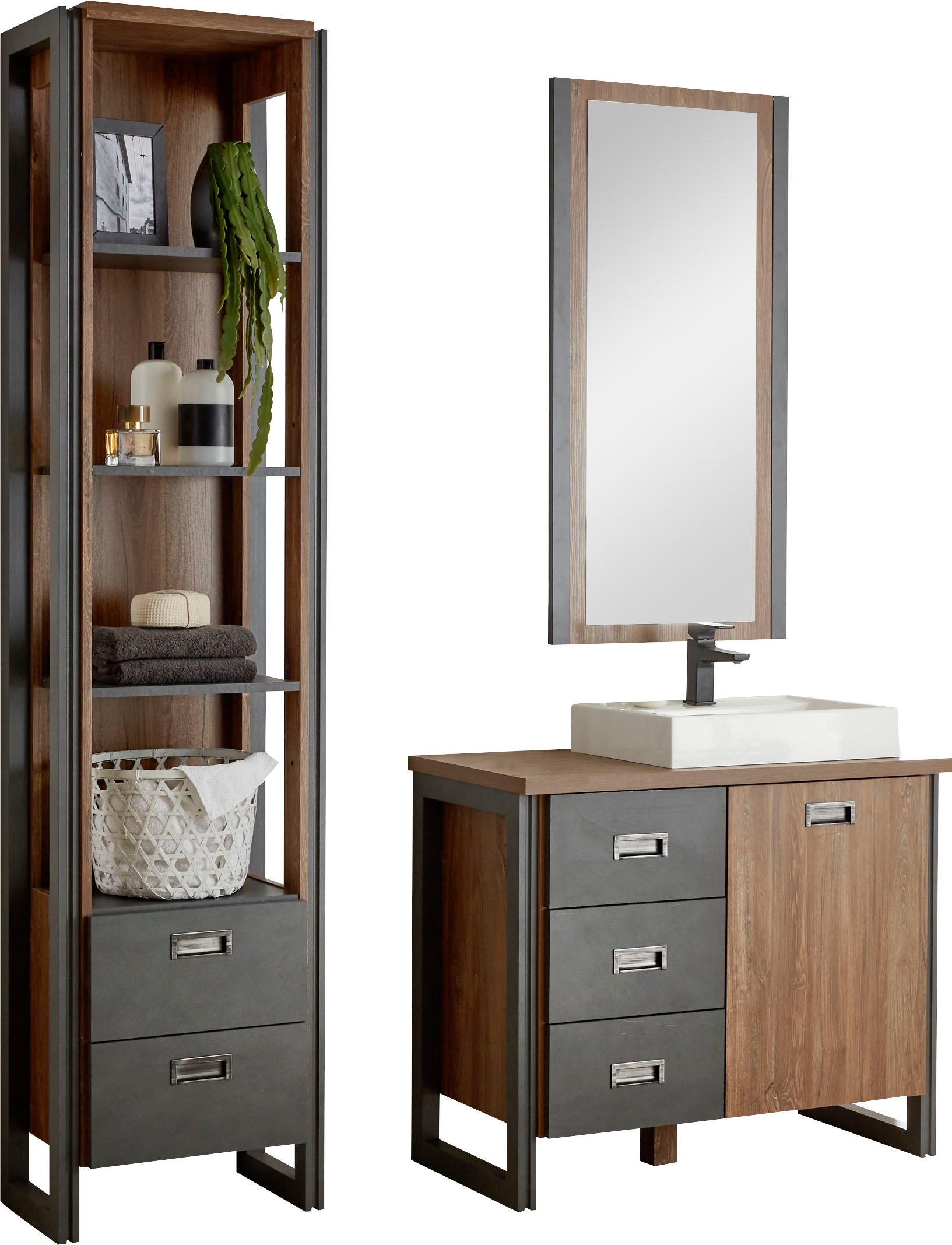 Home affaire Badmöbel-Set "Detroit, Bad im Industrialdesign, 3-teiliges Bad günstig online kaufen