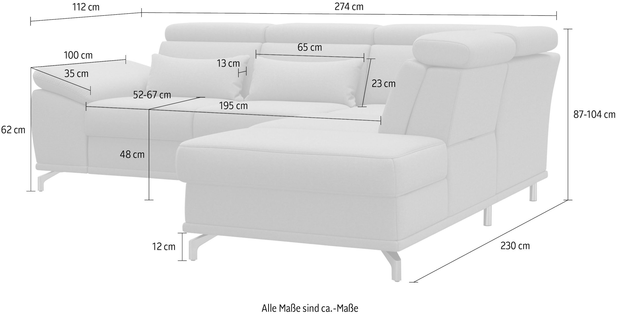 sit&more Ecksofa »Cabrio L-Form«, mit Sitztiefenverstellung und Federkern, 3 Nierenkissen