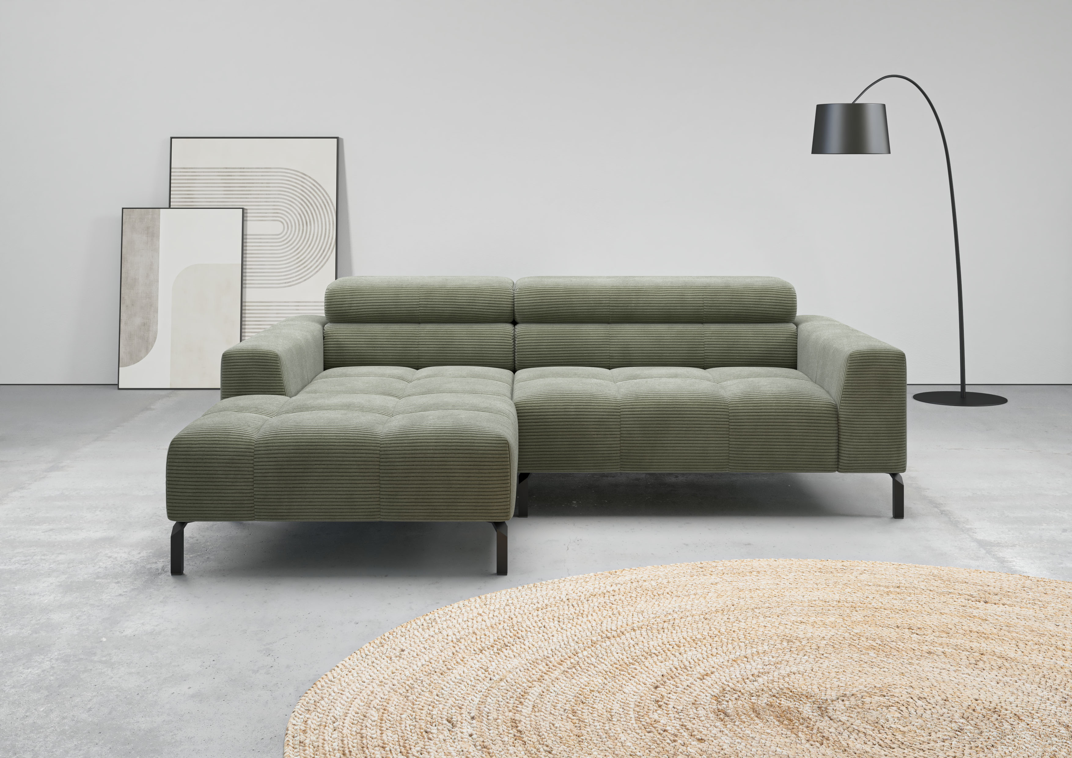 Home affaire Ecksofa "Claya, 223 cm breit, L-Form, Kopfteilverstellung" Moderne Steppung, weicher Polsteraufbau & saugroboterfreundliche Höhe