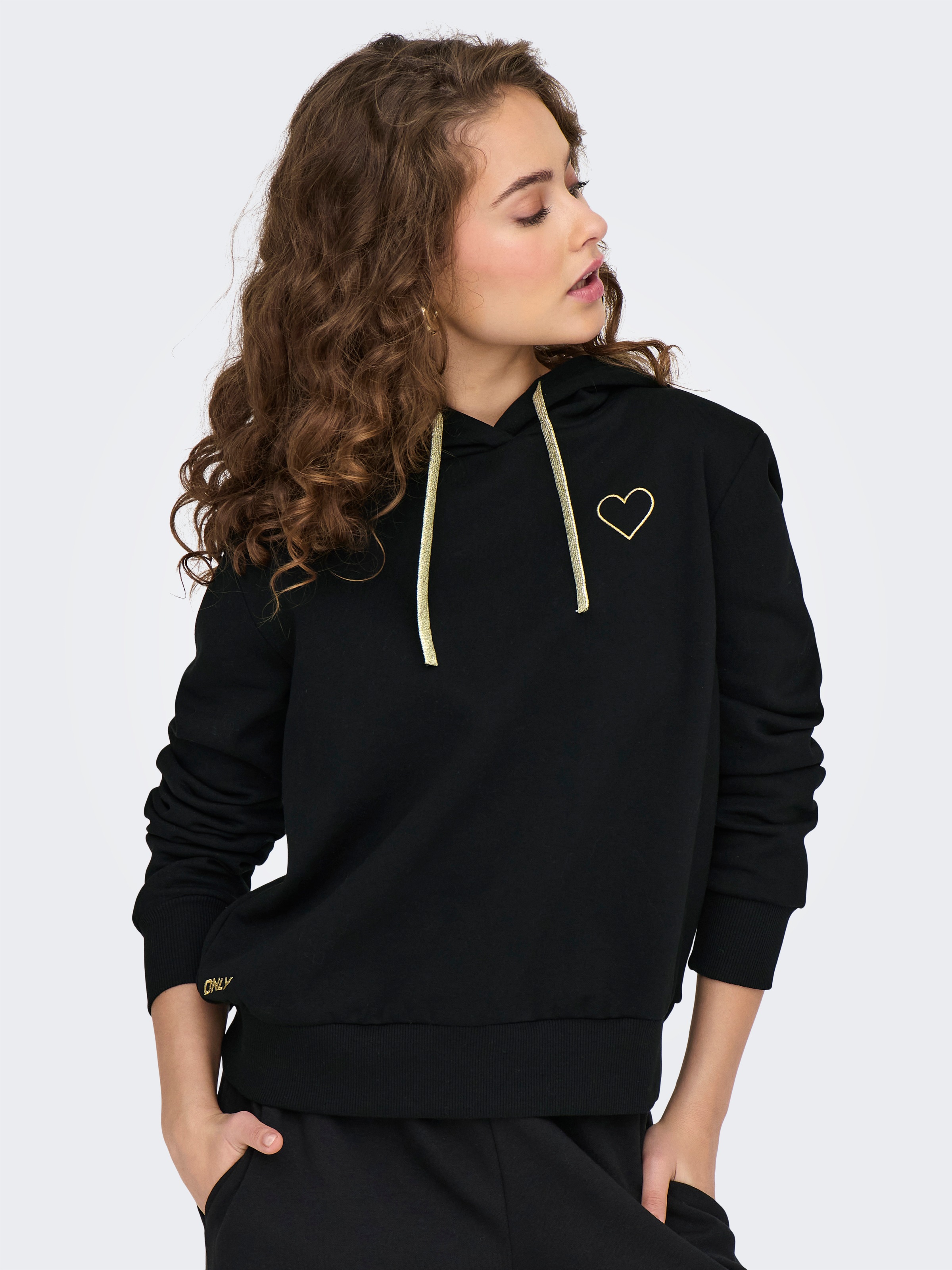 ONLY Kapuzensweatshirt "ONLNOLI L/S HEART HOOD SWT NOOS", Baumwollmischung, günstig online kaufen