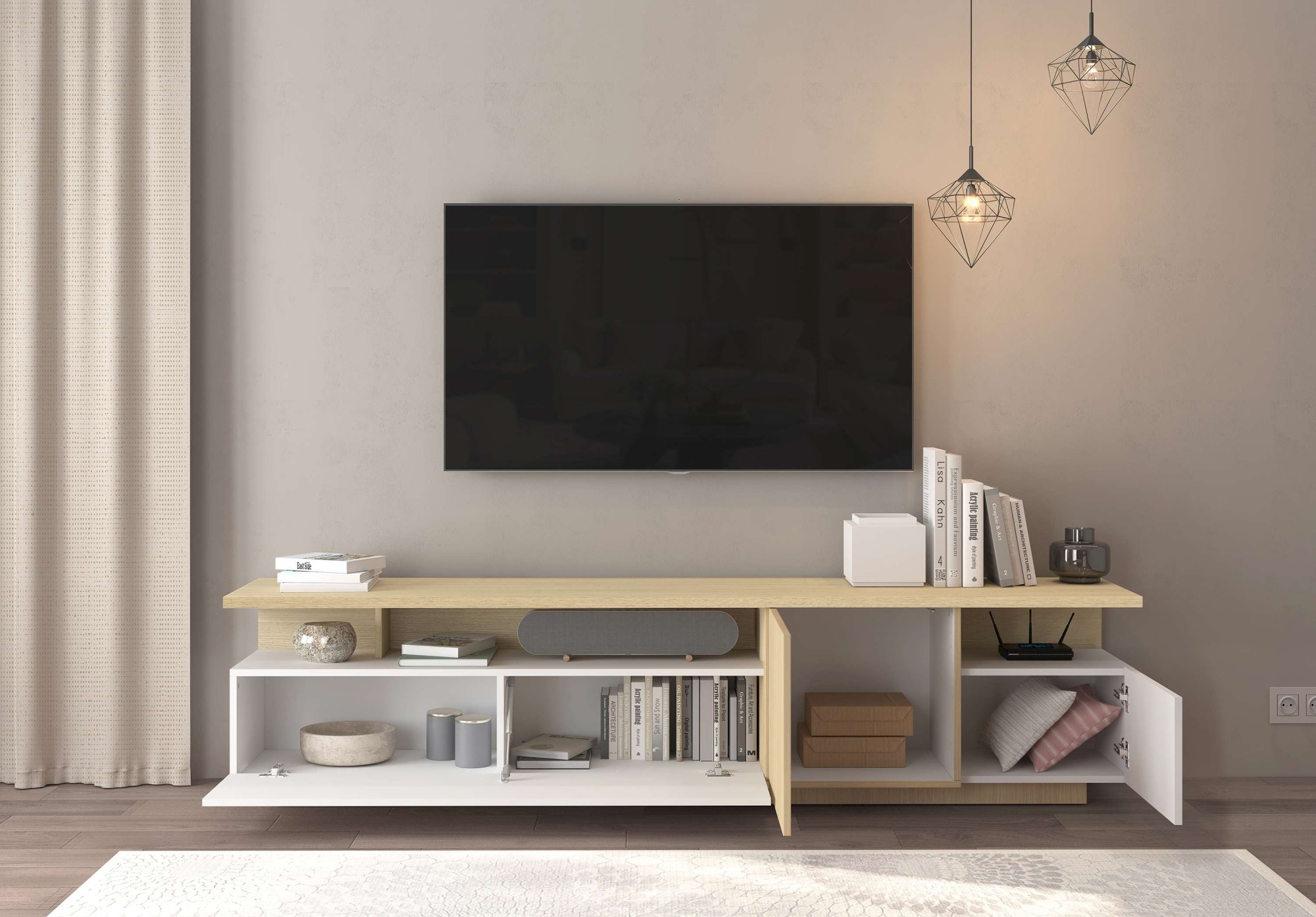 OTTO home Lowboard »Lowboard ETHOS,Lowboard,TV-Kommode,TV-Möbel,TV-Bank« 1 Stk. tlg. Mit zwei Drehtüren, einer Klapptür und zwei offenen Fächern,B.210 cm