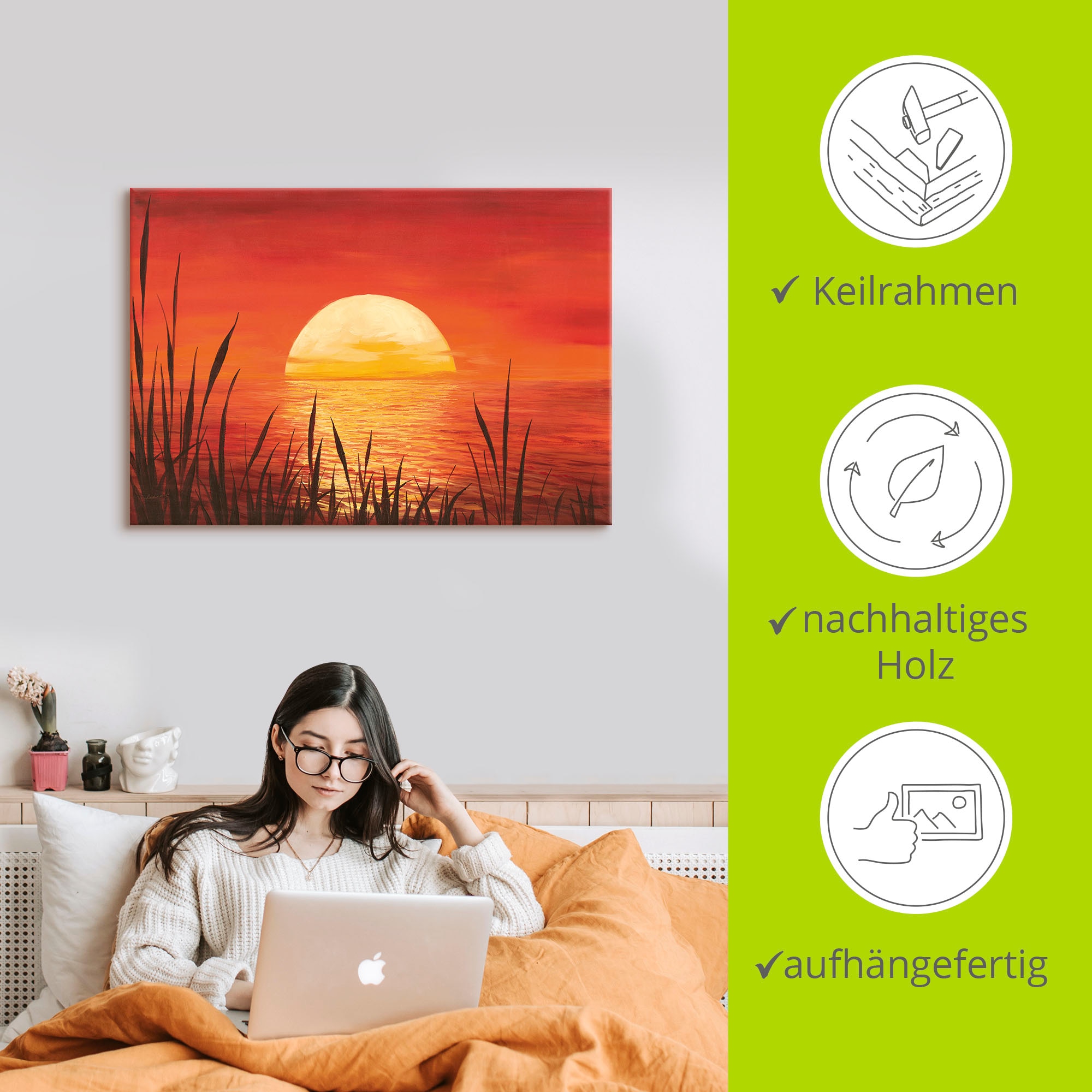 Artland Wandbild »Roter Sonnenuntergang am Ozean«, Bilder vom Sonnenuntergang & -aufgang (1 Stück), in vielen Größen & Produktarten - Alubild / Outdoorbild, Leinwandbild, Poster, Wandaufkleber / Wandtattoo auch für Badezimmer geeignet